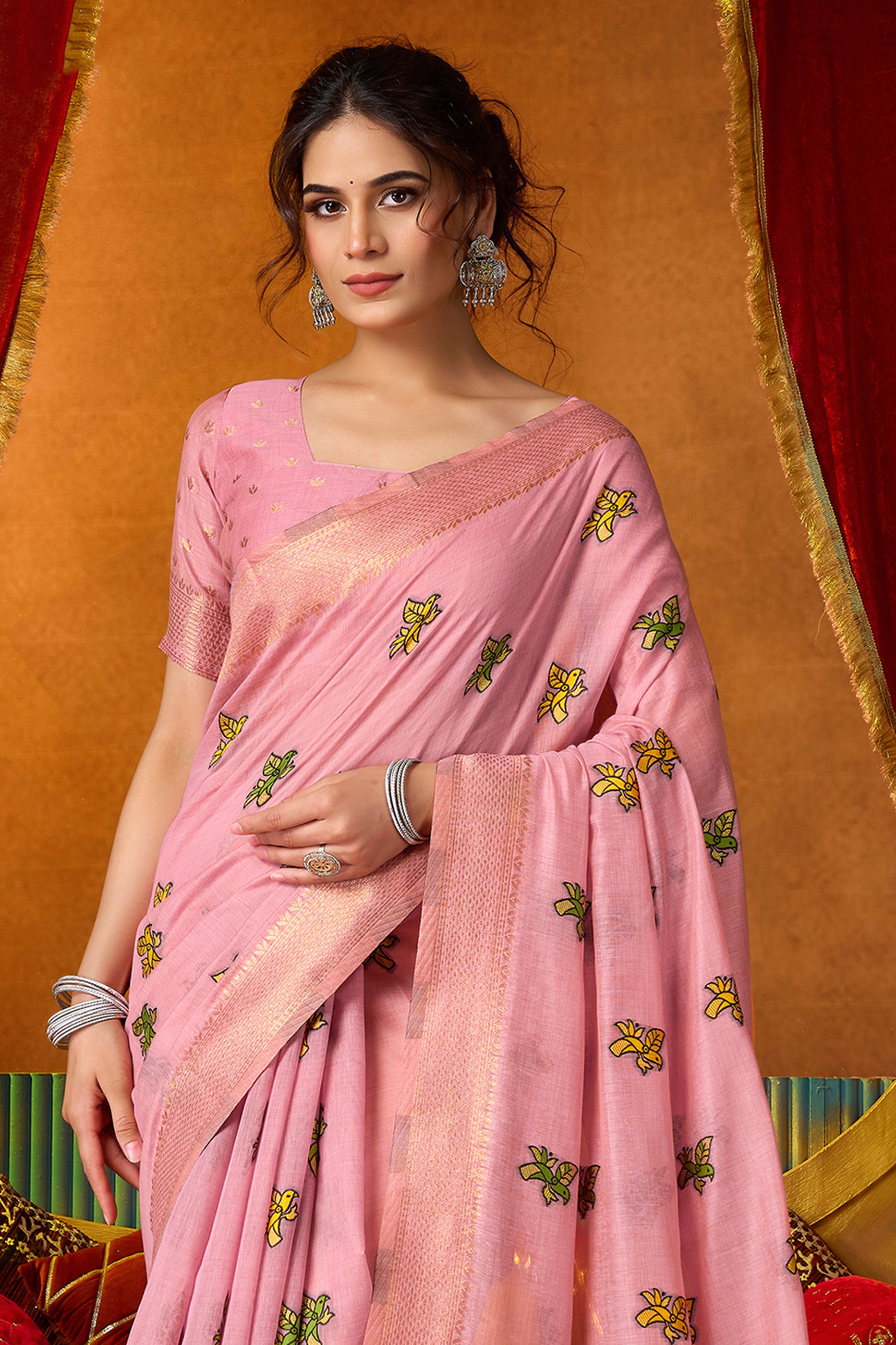 Pink Katha Work Khadi Cotton Saree-SAR12691_4_SareeButa.com