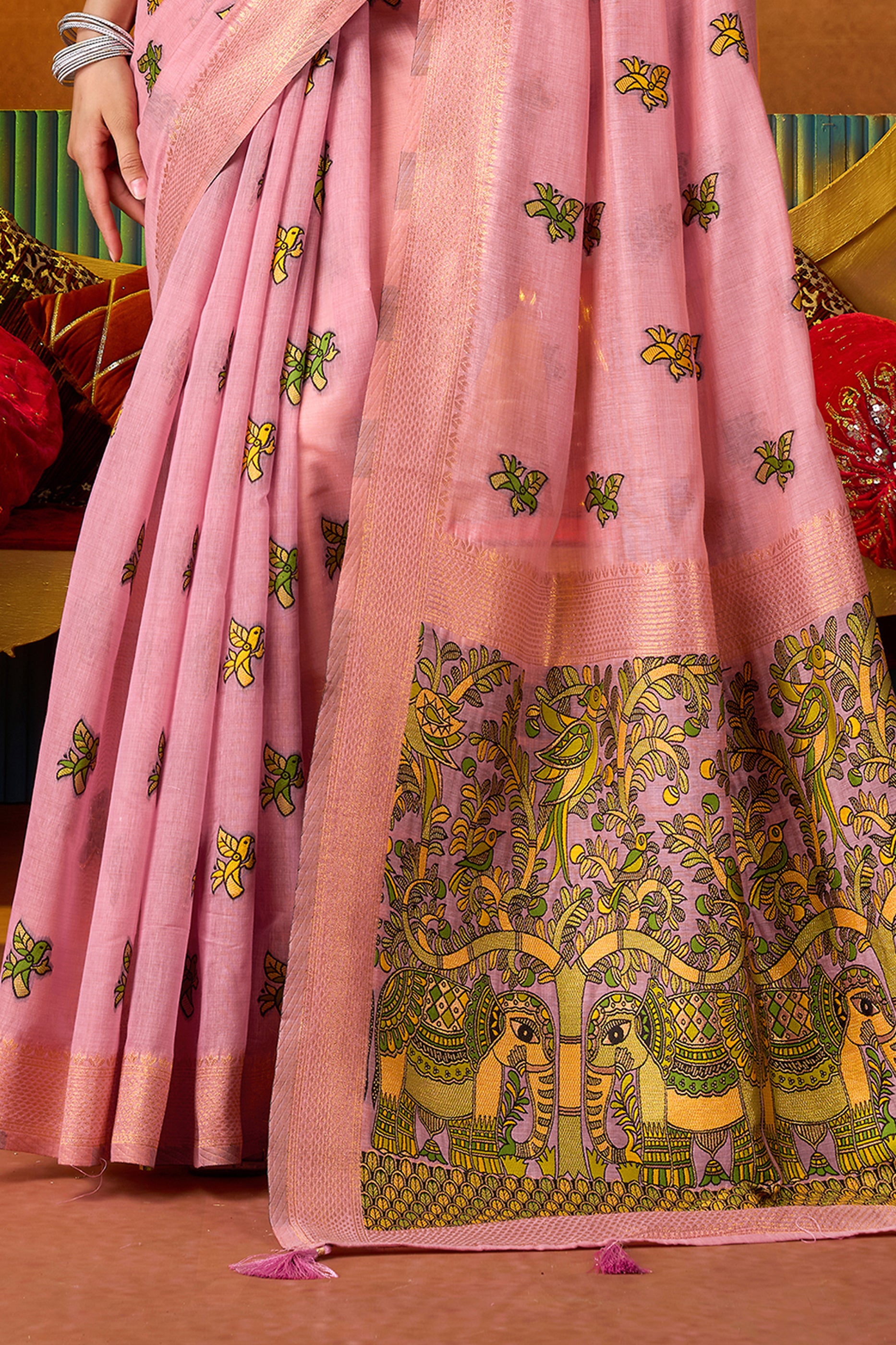 Pink Katha Work Khadi Cotton Saree-SAR12691_5_SareeButa.com