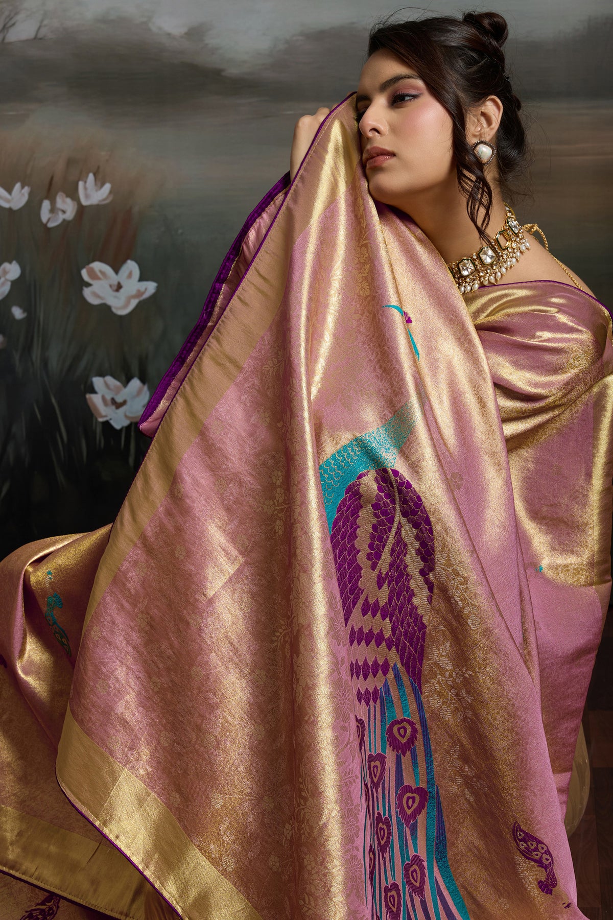 Pink Metallic Woven Banarasi Saree-SAR12927_3_SareeButa.com