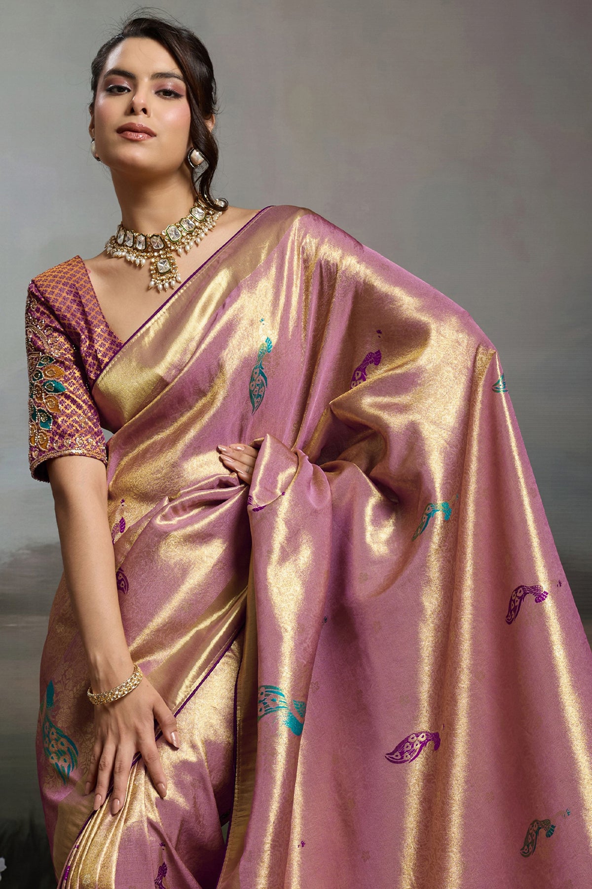 Pink Metallic Woven Banarasi Saree-SAR12927_4_SareeButa.com