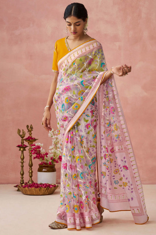 Pink Organza Saree-ZB132726_1