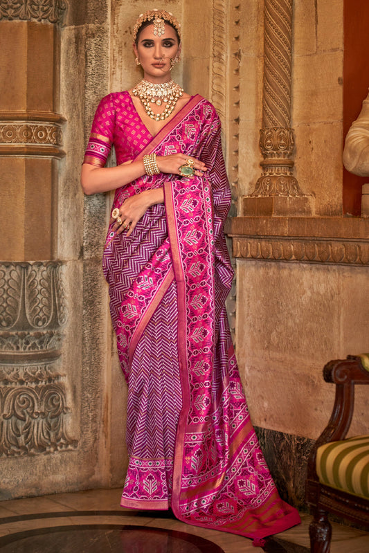 Pink Printed Viscose Silk Saree-ZB133496_1_SareeButa.com