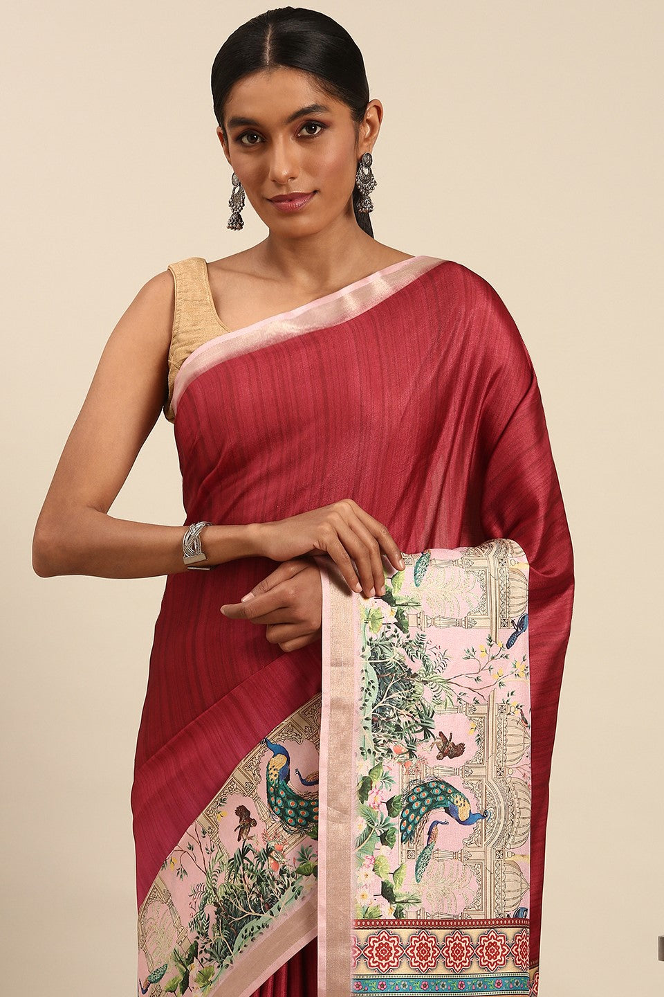 Pink Printed Cotton Saree-ZB133440_2_SareeButa.com