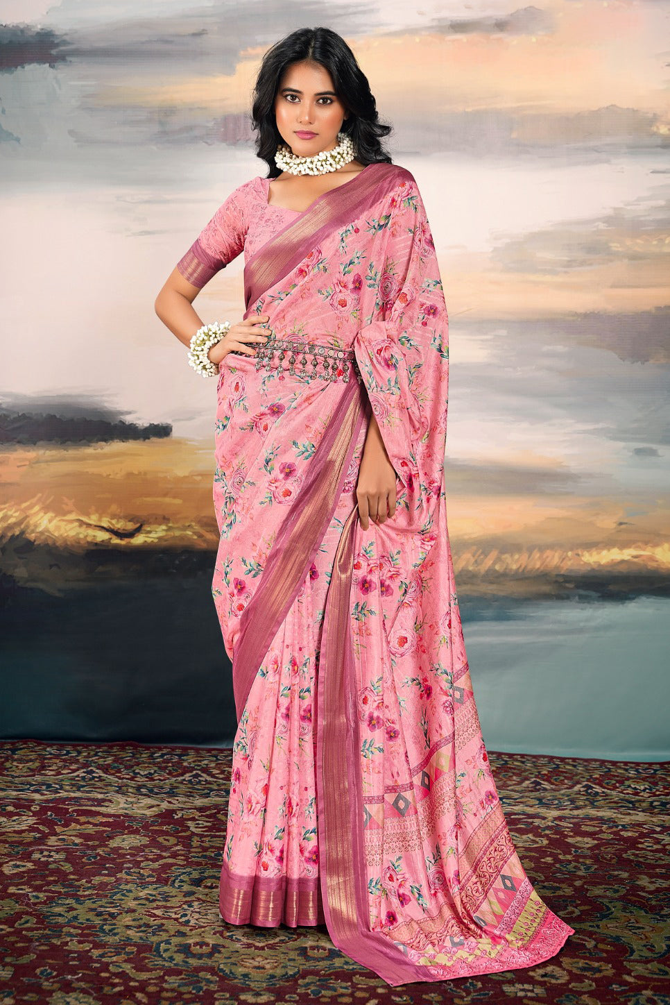Pink Printed Cotton Silk Saree-ZB134352_1_SareeButa.com