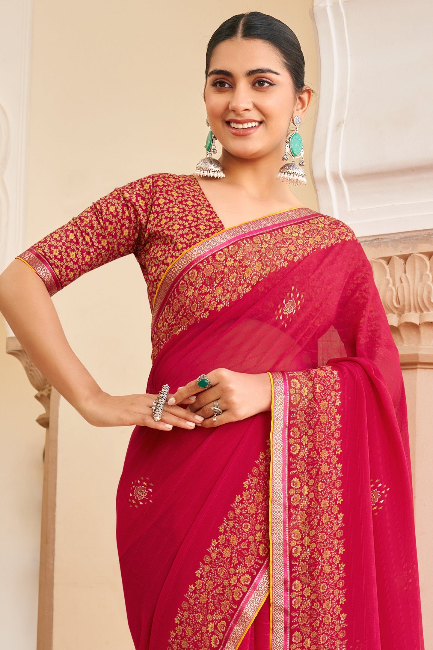 Pink Printed Georgette Saree-SAR10155_3_SareeButa.com