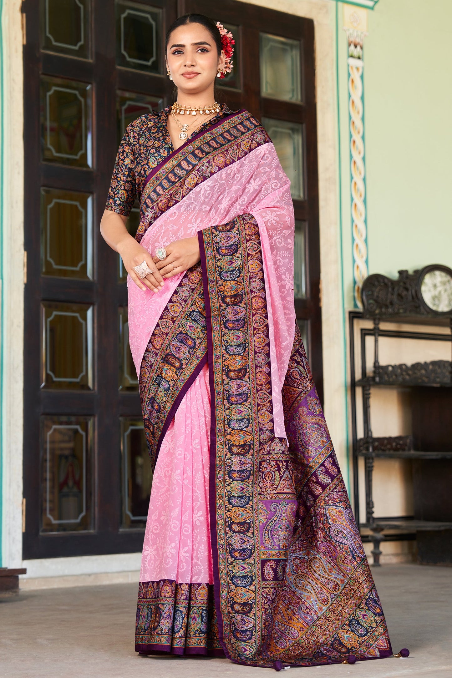 Pink Printed Georgette Saree-SAR10206_1_SareeButa.com
