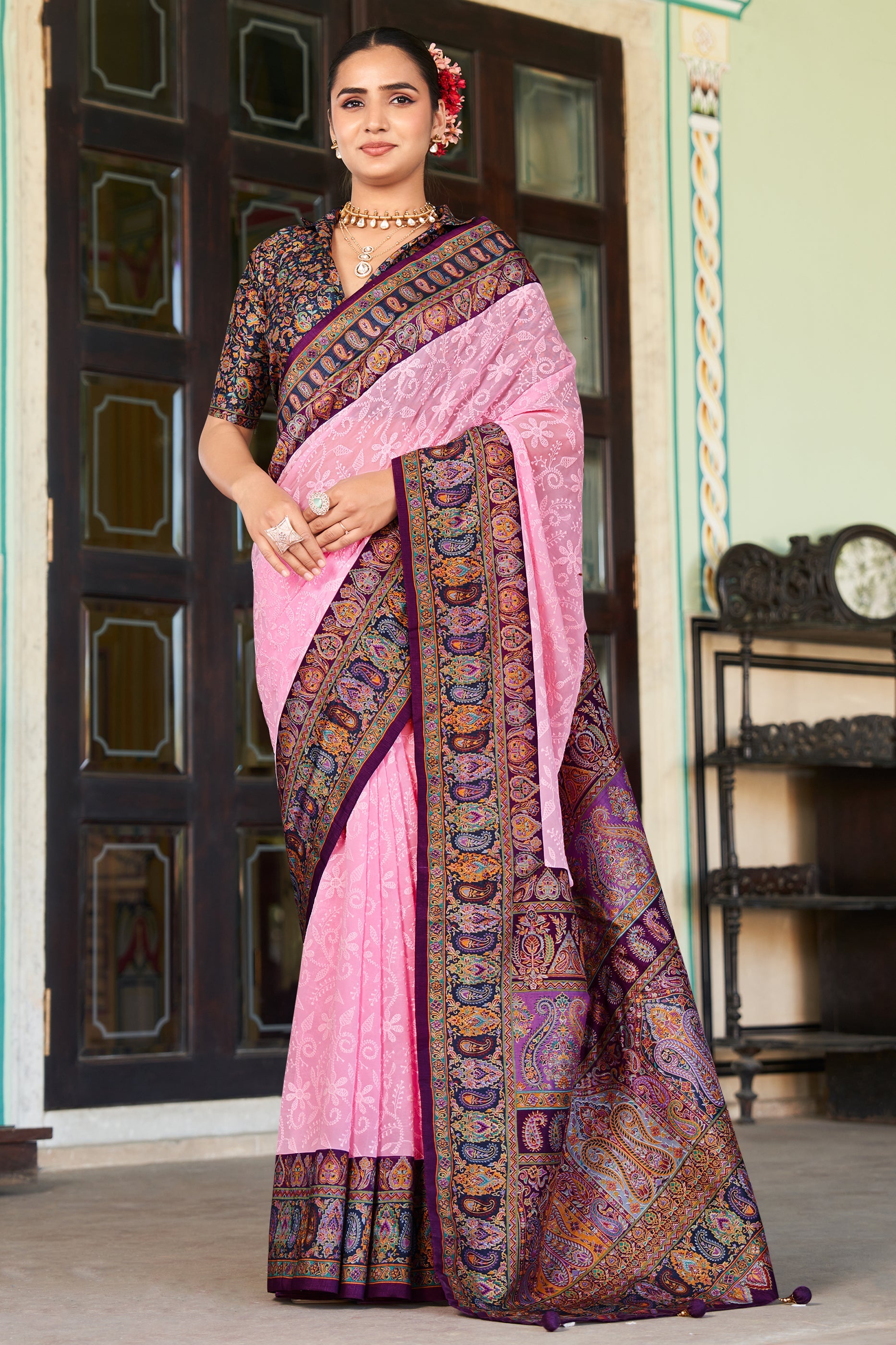 Pink Printed Georgette Saree-SAR10206_1_SareeButa.com
