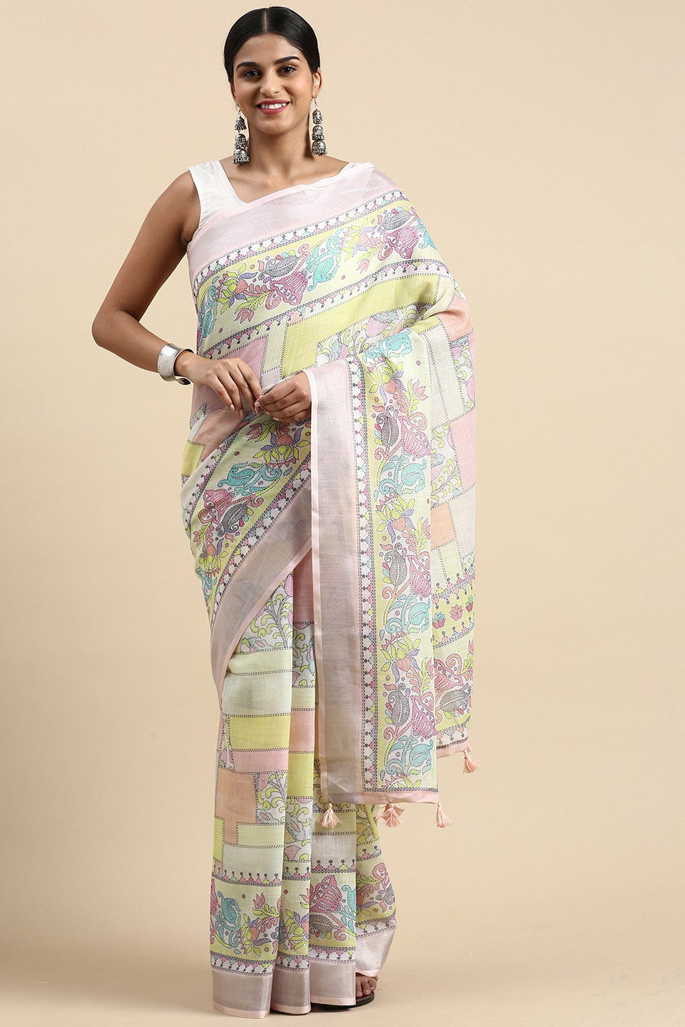 pink-printed-linen-saree-zb132678_1_SareeButa.com