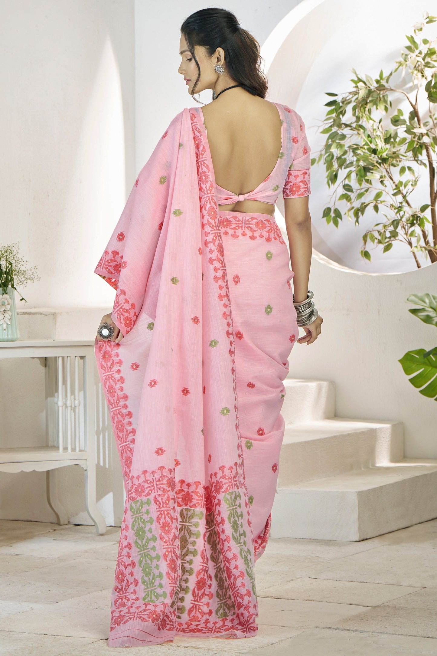 Pink Printed Linen Silk Saree-ZB134719_3_SareeButa.com