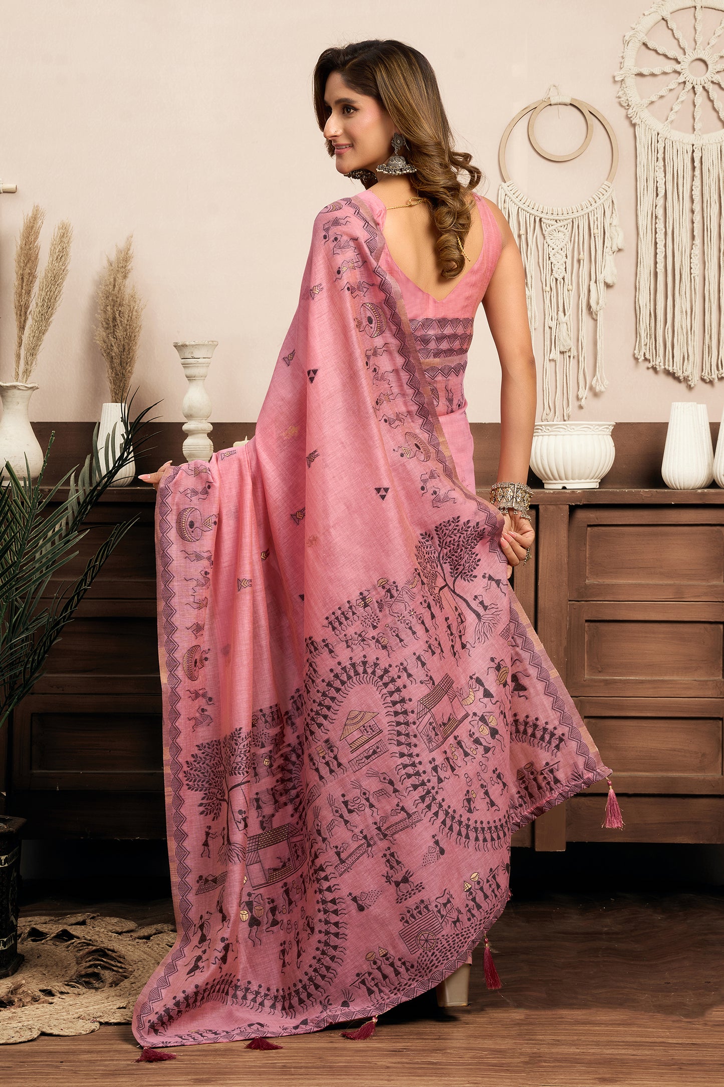 Pink Printed Modal Cotton Saree-SAR12646_3_SareeButa.com