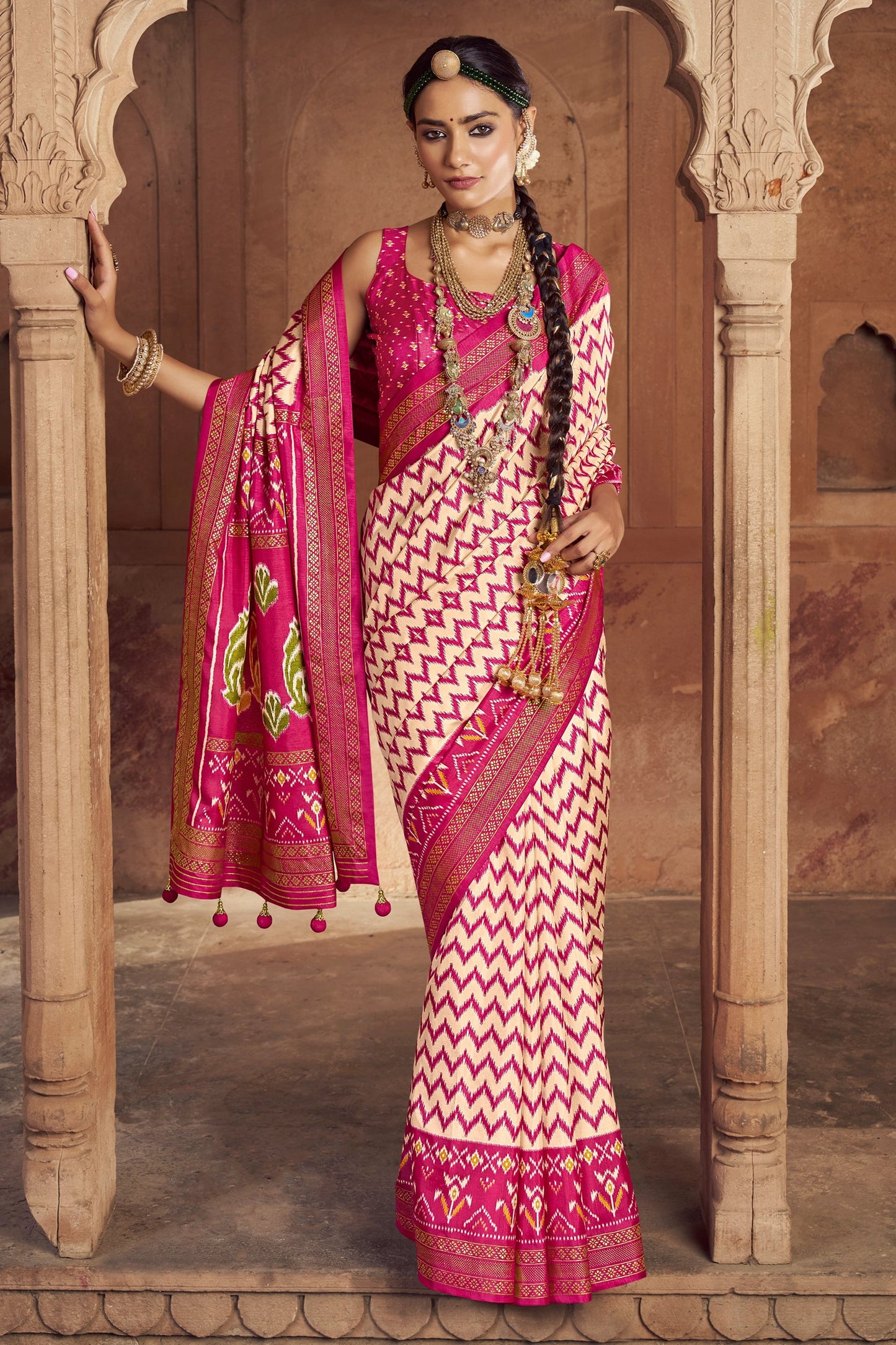 Pink Printed Patola Silk Saree-SAR10383_1_SareeButa.com