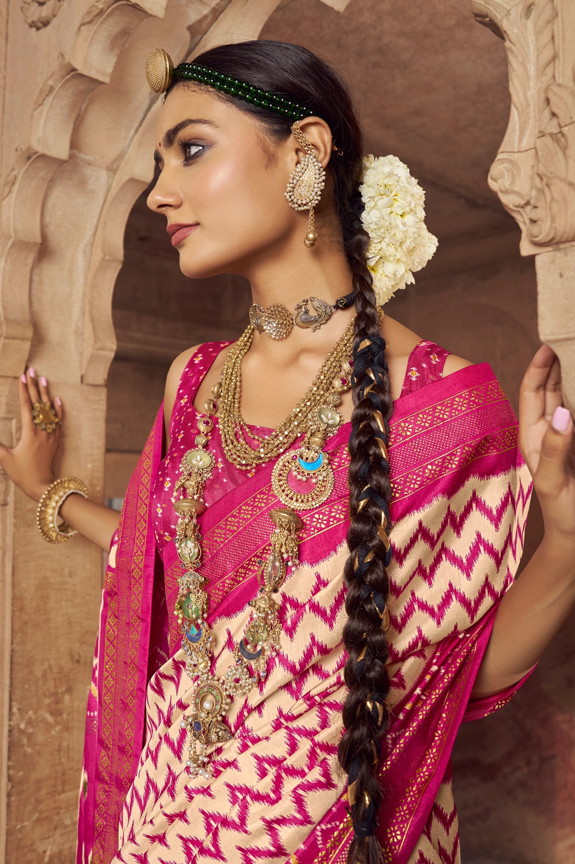 Pink Printed Patola Silk Saree-SAR10383_2_SareeButa.com