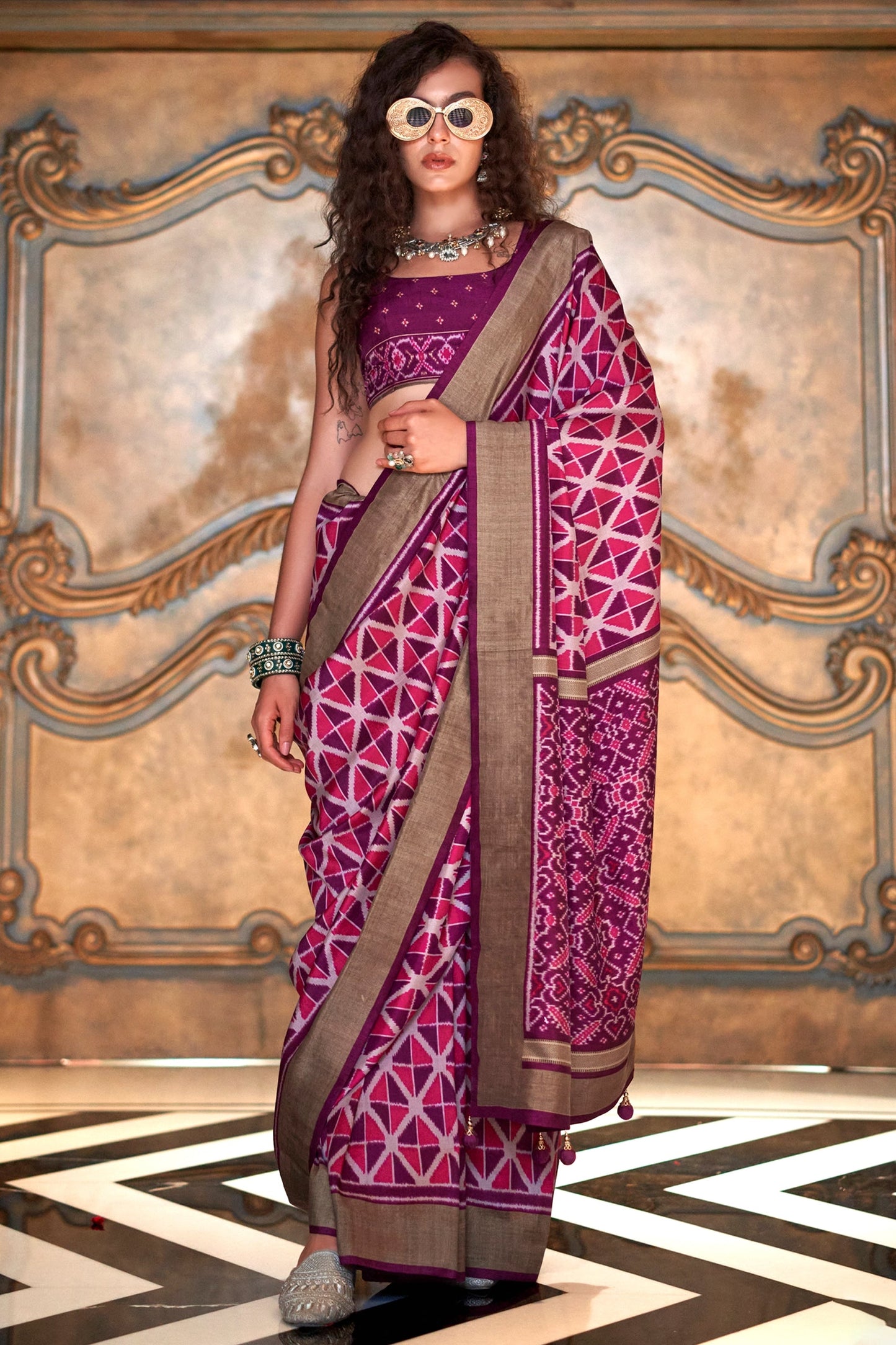 Pink Printed Patola Silk Saree-SAR11260_1_SareeButa.com
