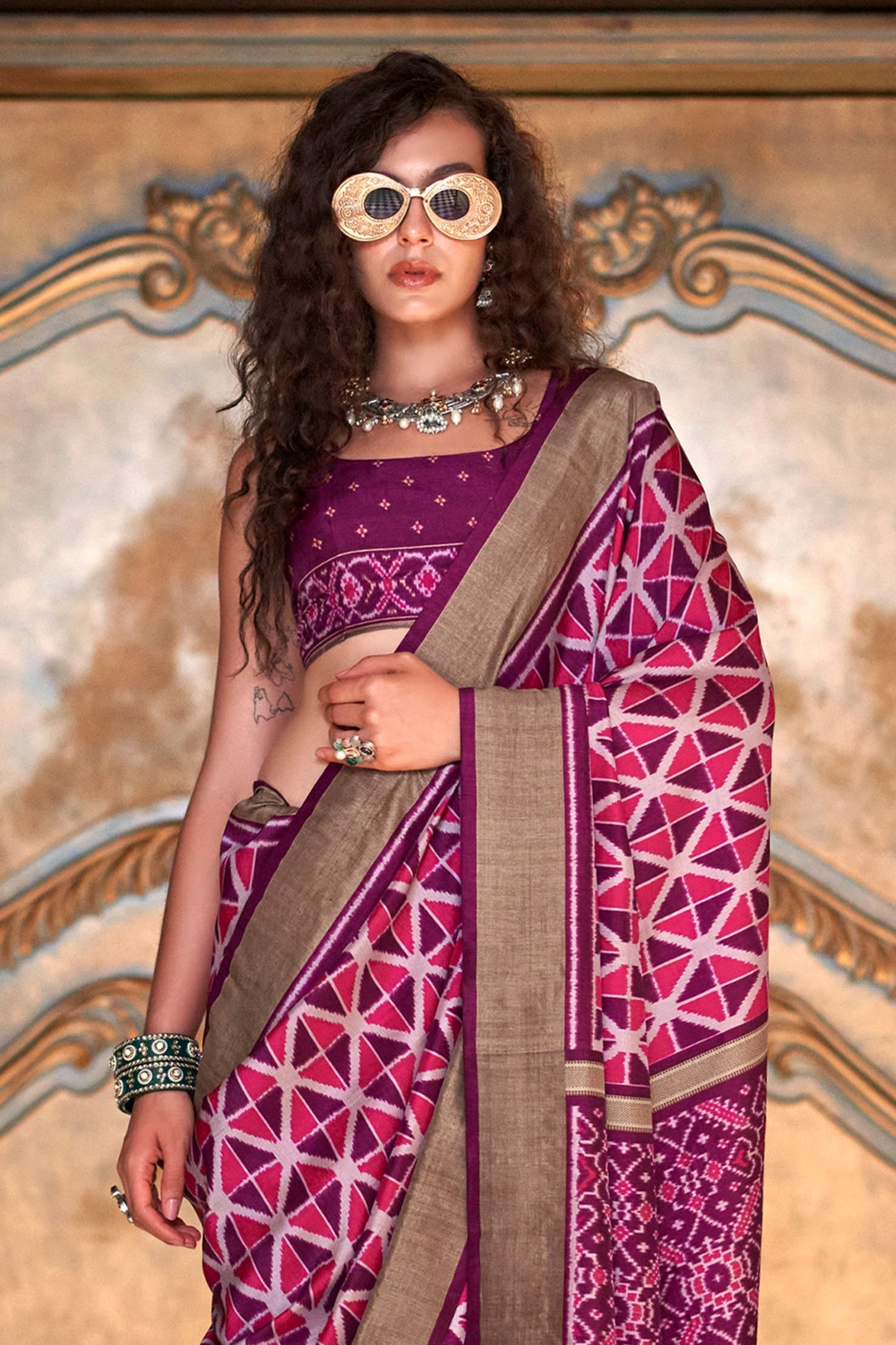 Pink Printed Patola Silk Saree-SAR11260_3_SareeButa.com