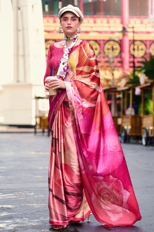 Pink Printed Satin Crepe Saree-ZB133758_1_SareeButa.com