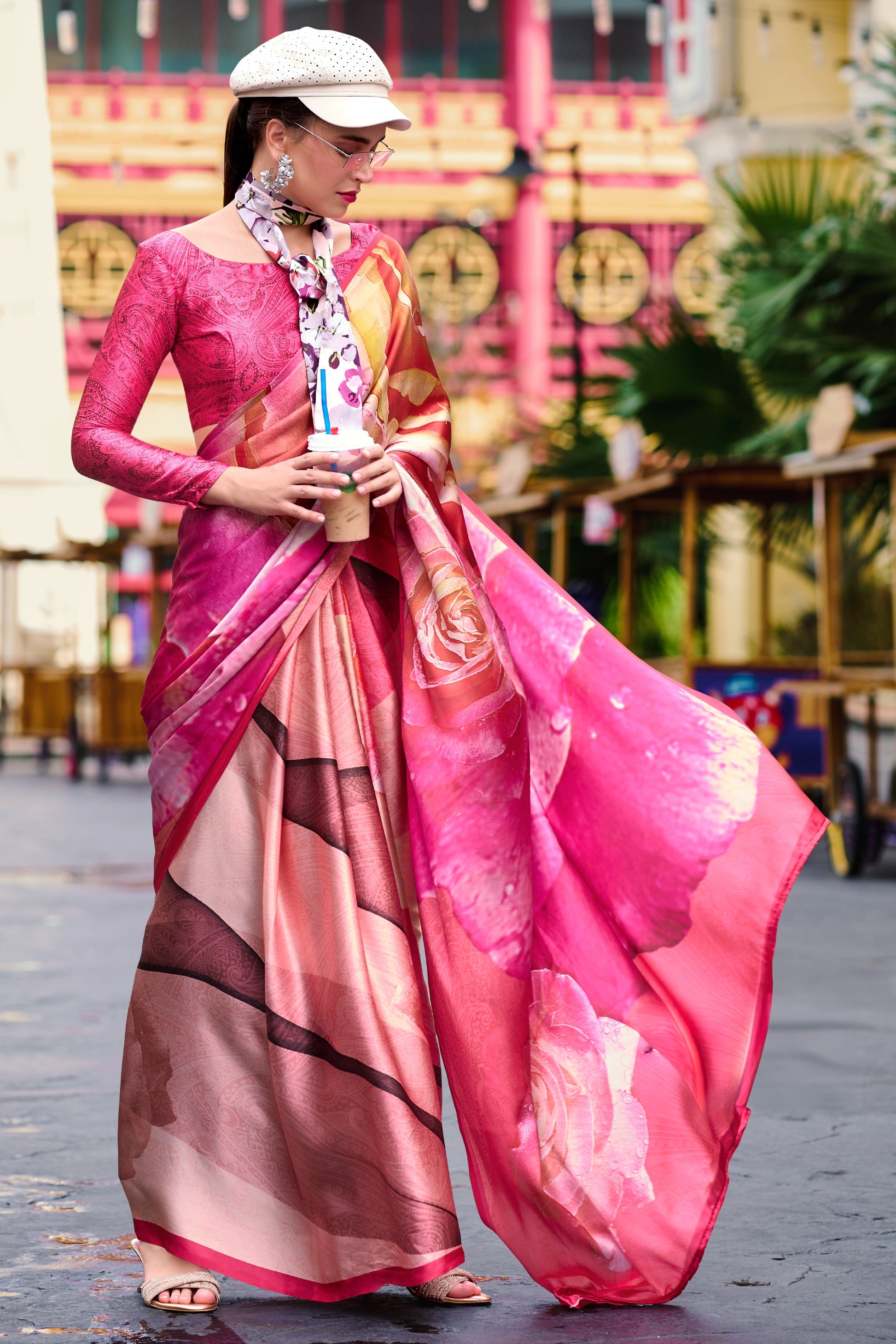 Pink Printed Satin Crepe Saree-ZB133758_3_SareeButa.com