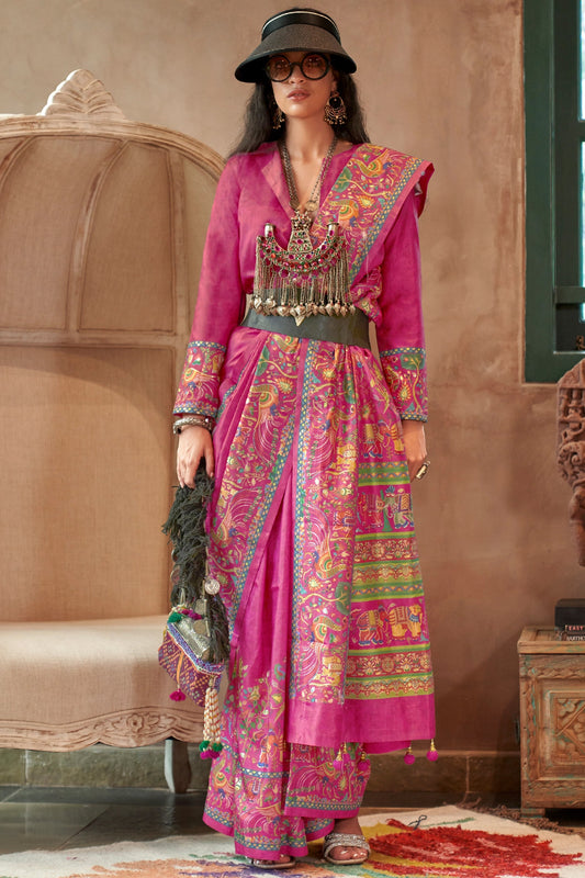 Pink Printed Silk Saree-SAR11273_1_SareeButa.com