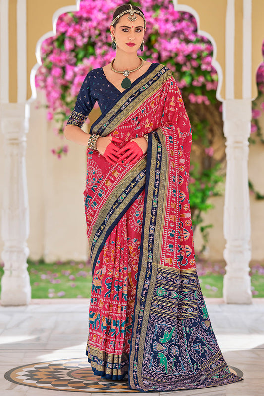 Pink Printed Silk Saree-ZB133670_1_SareeButa.com