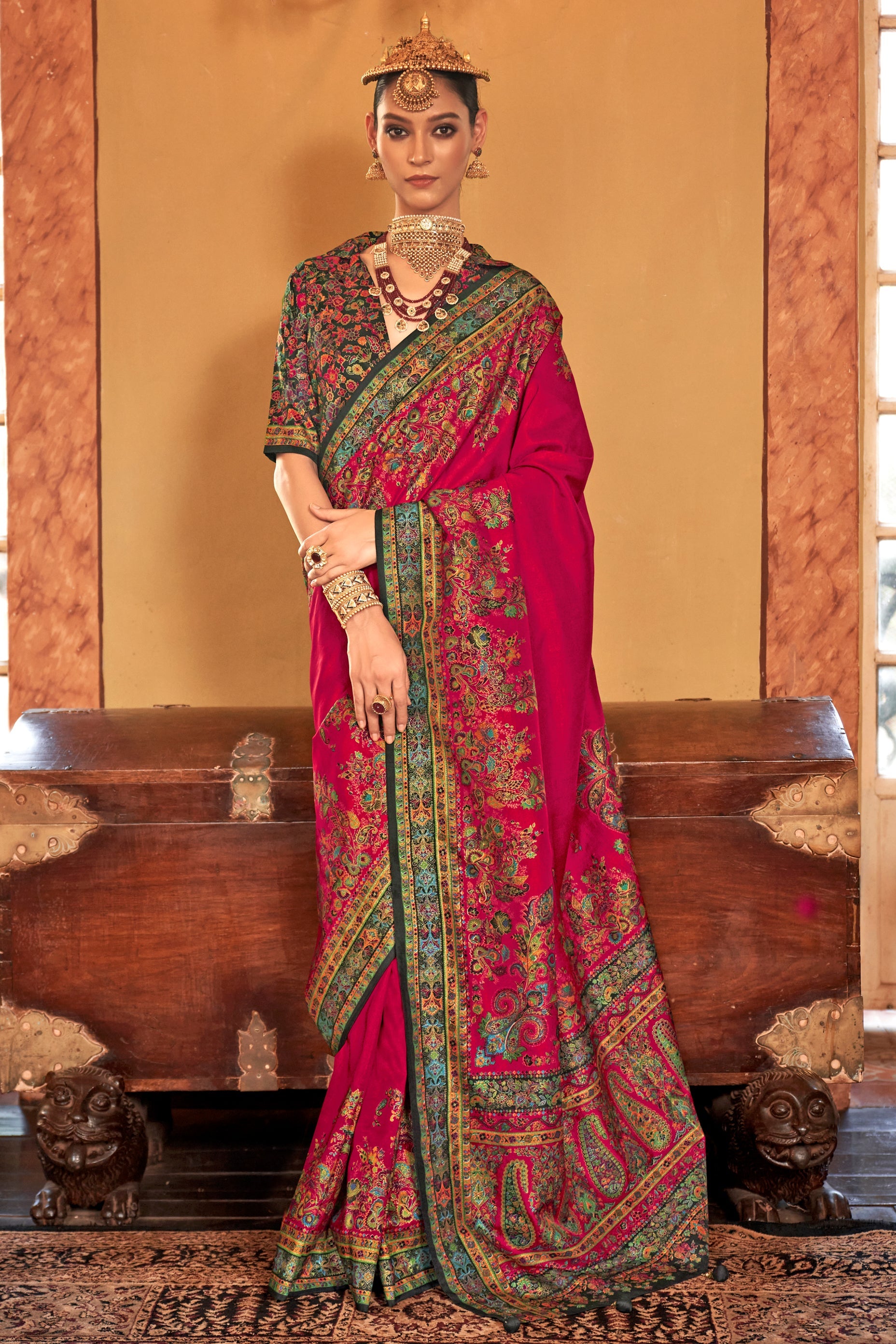 Pink Printed Viscose Silk Saree-ZB134518_1_SareeButa.com