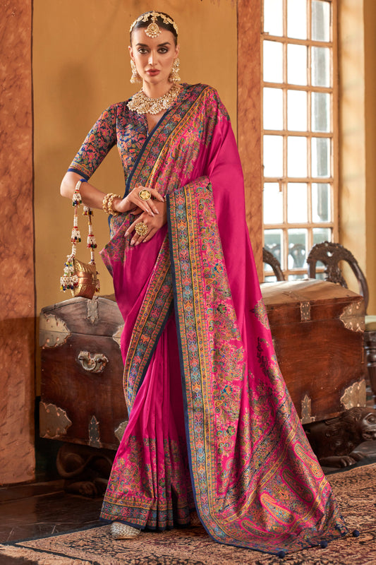 Pink Printed Viscose Silk Saree-ZB134523_1_SareeButa.com