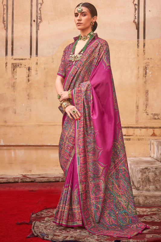 Pink Printed Viscose Silk Saree-ZB134531_1_SareeButa.com