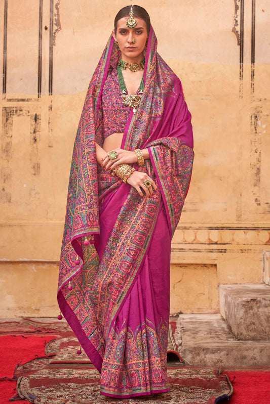 Pink Printed Viscose Silk Saree-ZB134531_2_SareeButa.com