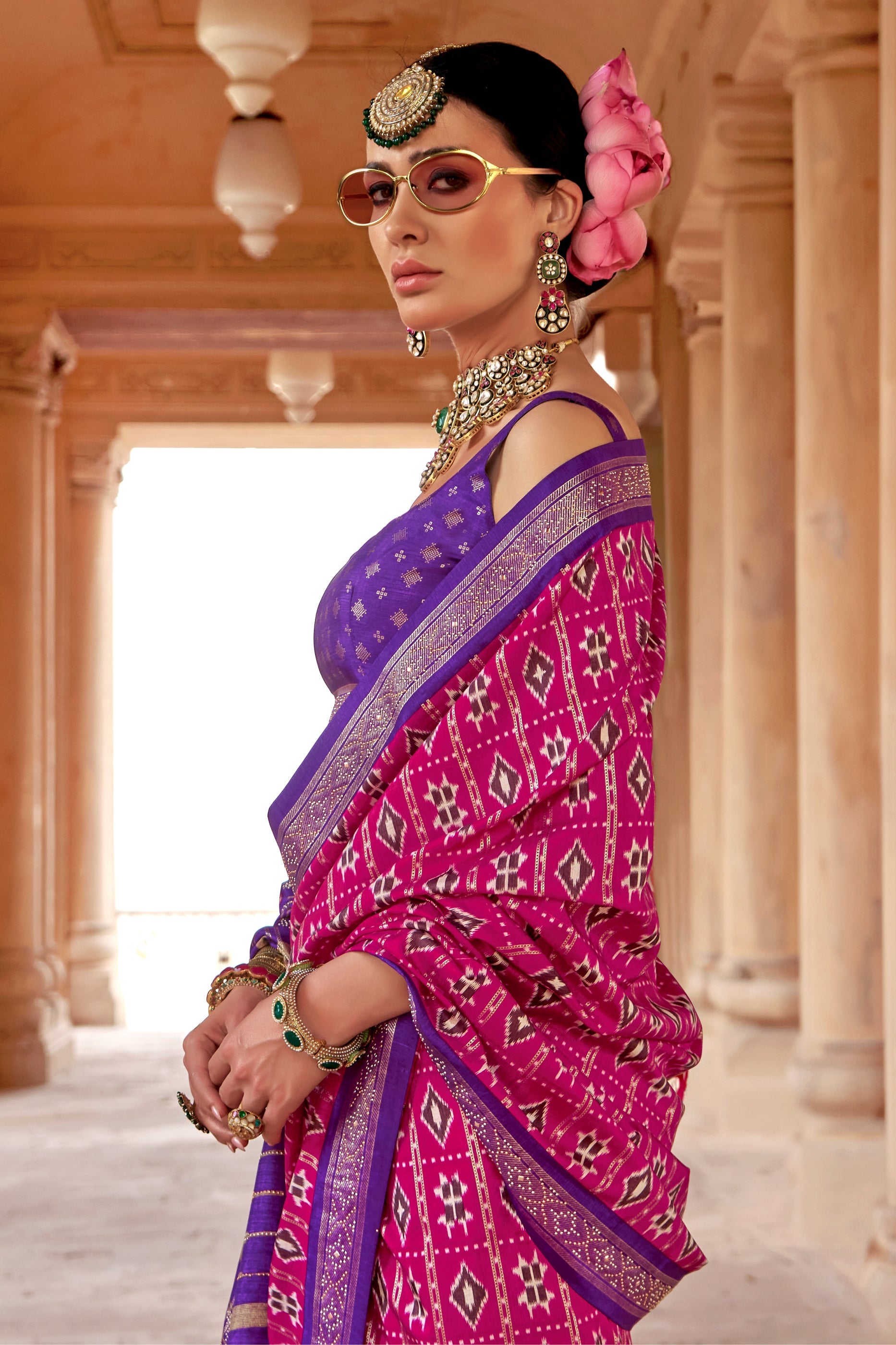Pink Printed Viscose Silk Patola Saree-SAR10163_2_SareeButa.com