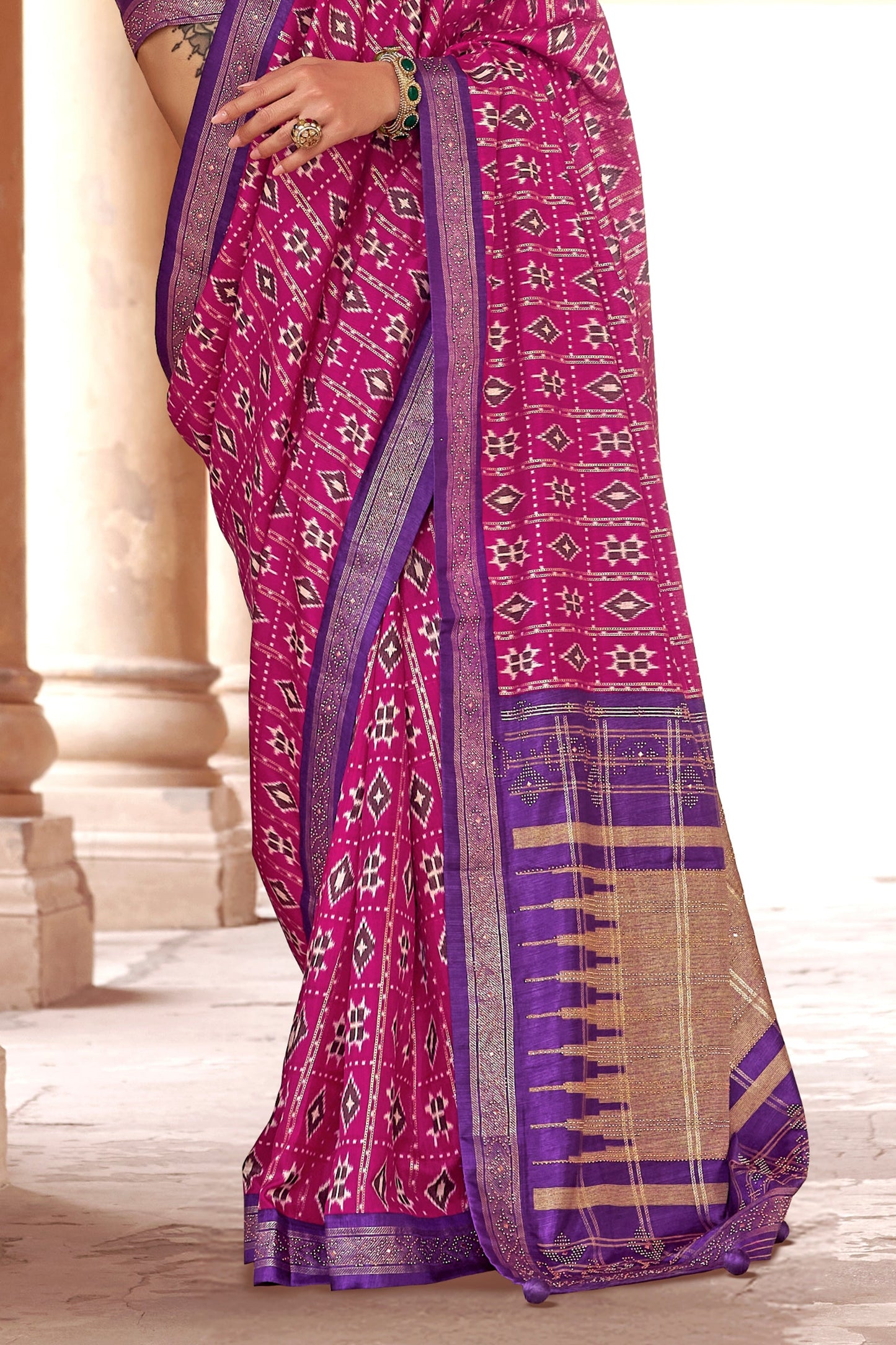 Pink Printed Viscose Silk Patola Saree-SAR10163_4_SareeButa.com
