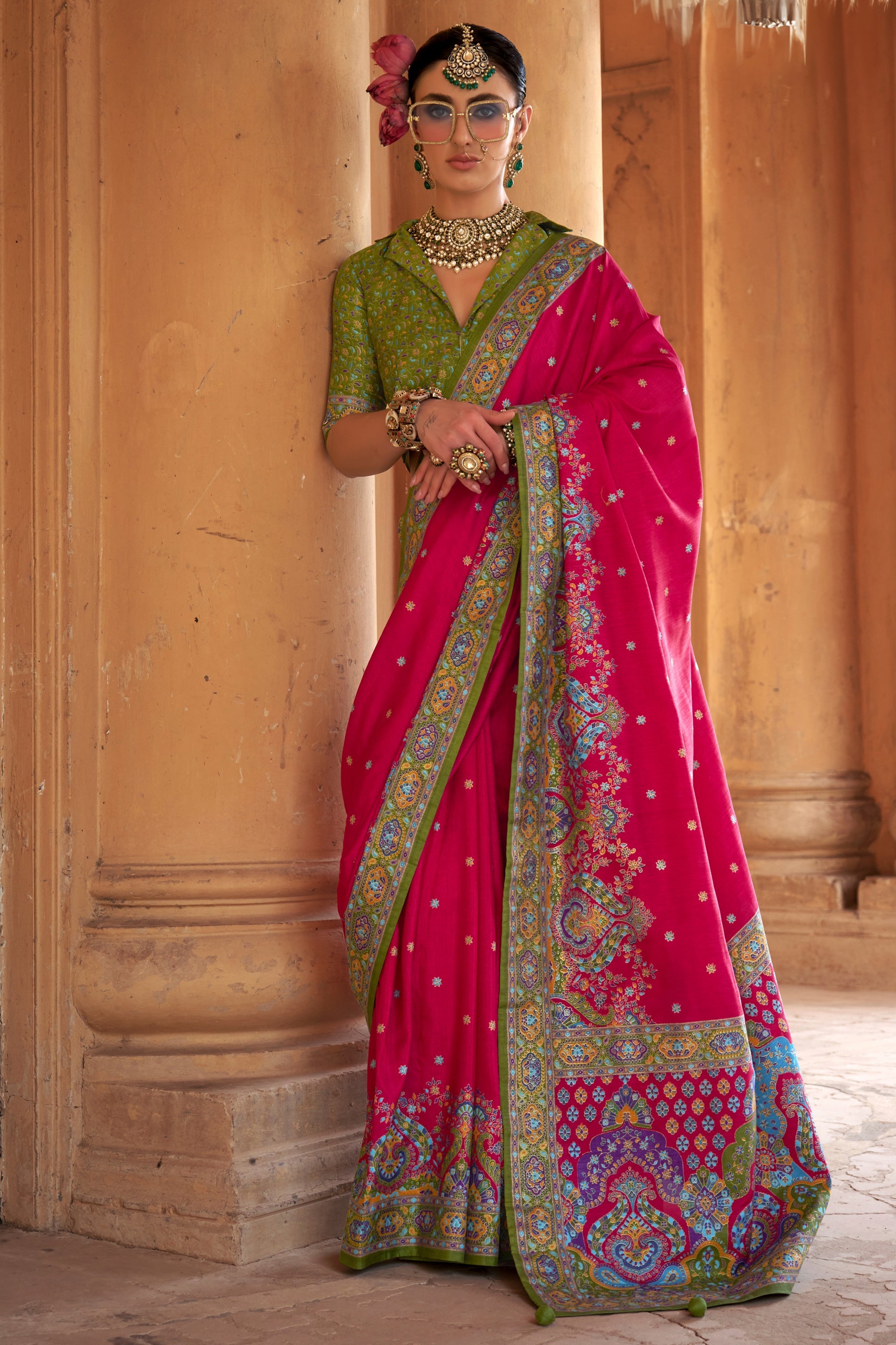 Pink Printed Viscose Silk Saree-SAR10129_1_SareeButa.com