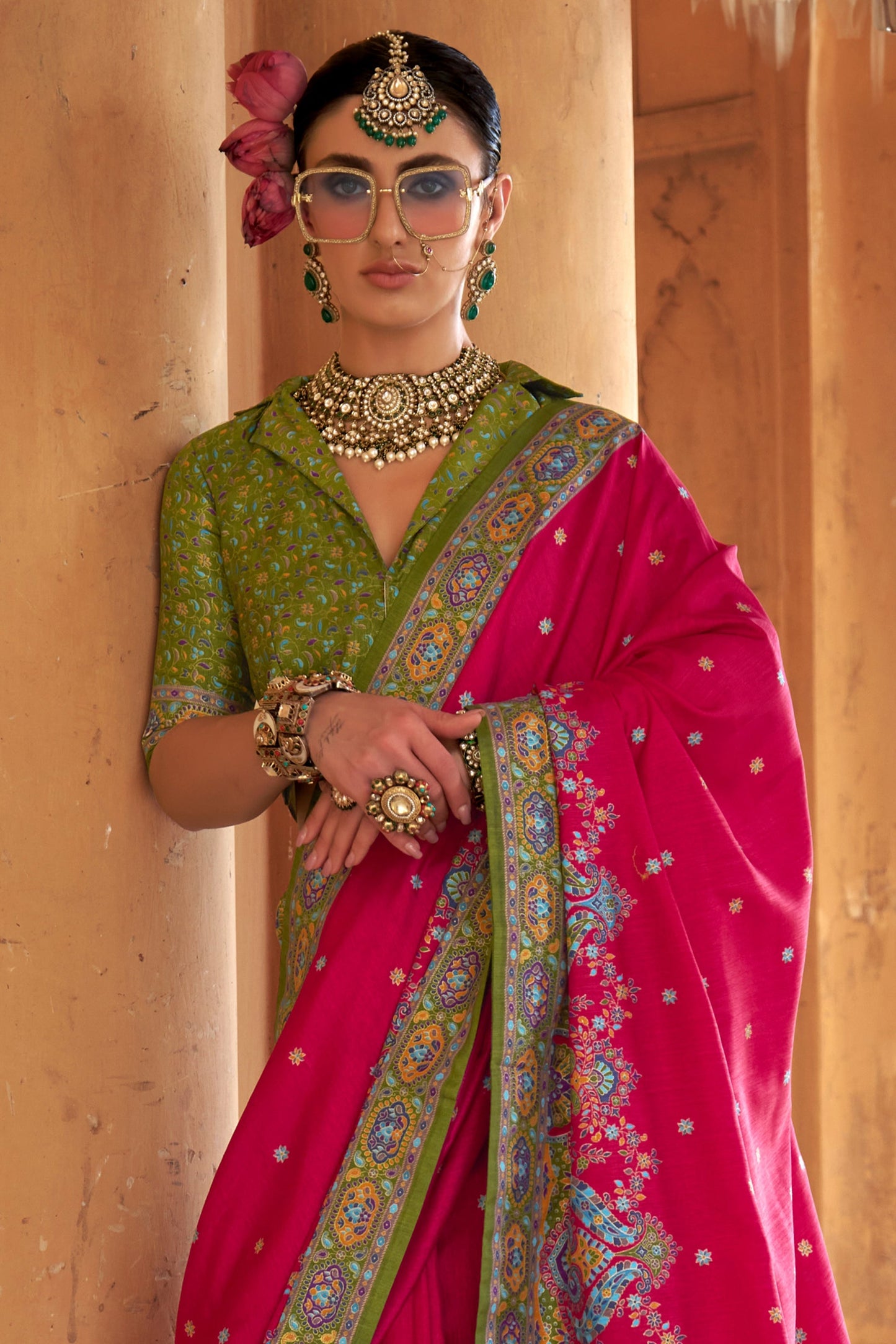 Pink Printed Viscose Silk Saree-SAR10129_3_SareeButa.com