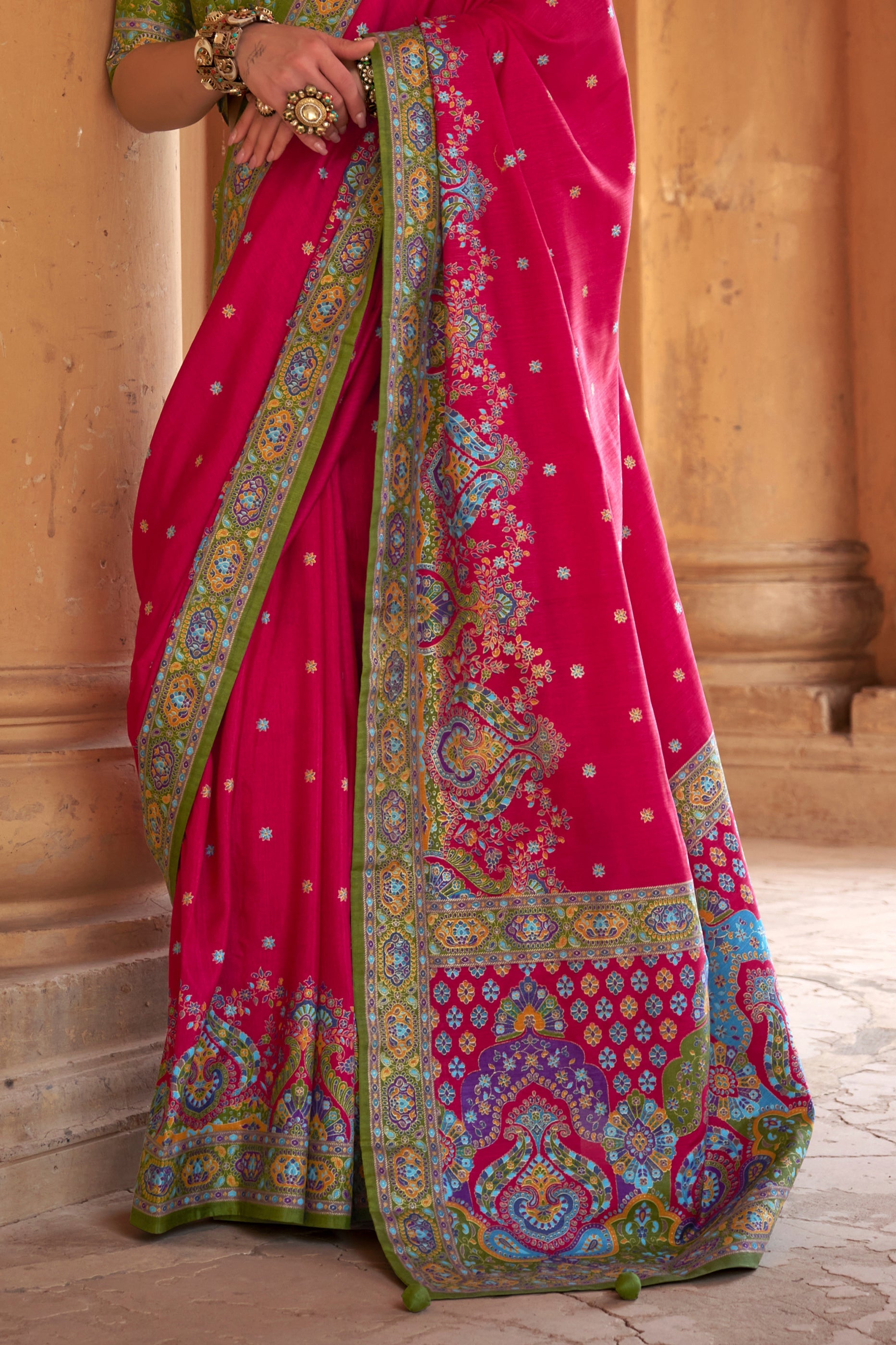Pink Printed Viscose Silk Saree-SAR10129_4_SareeButa.com