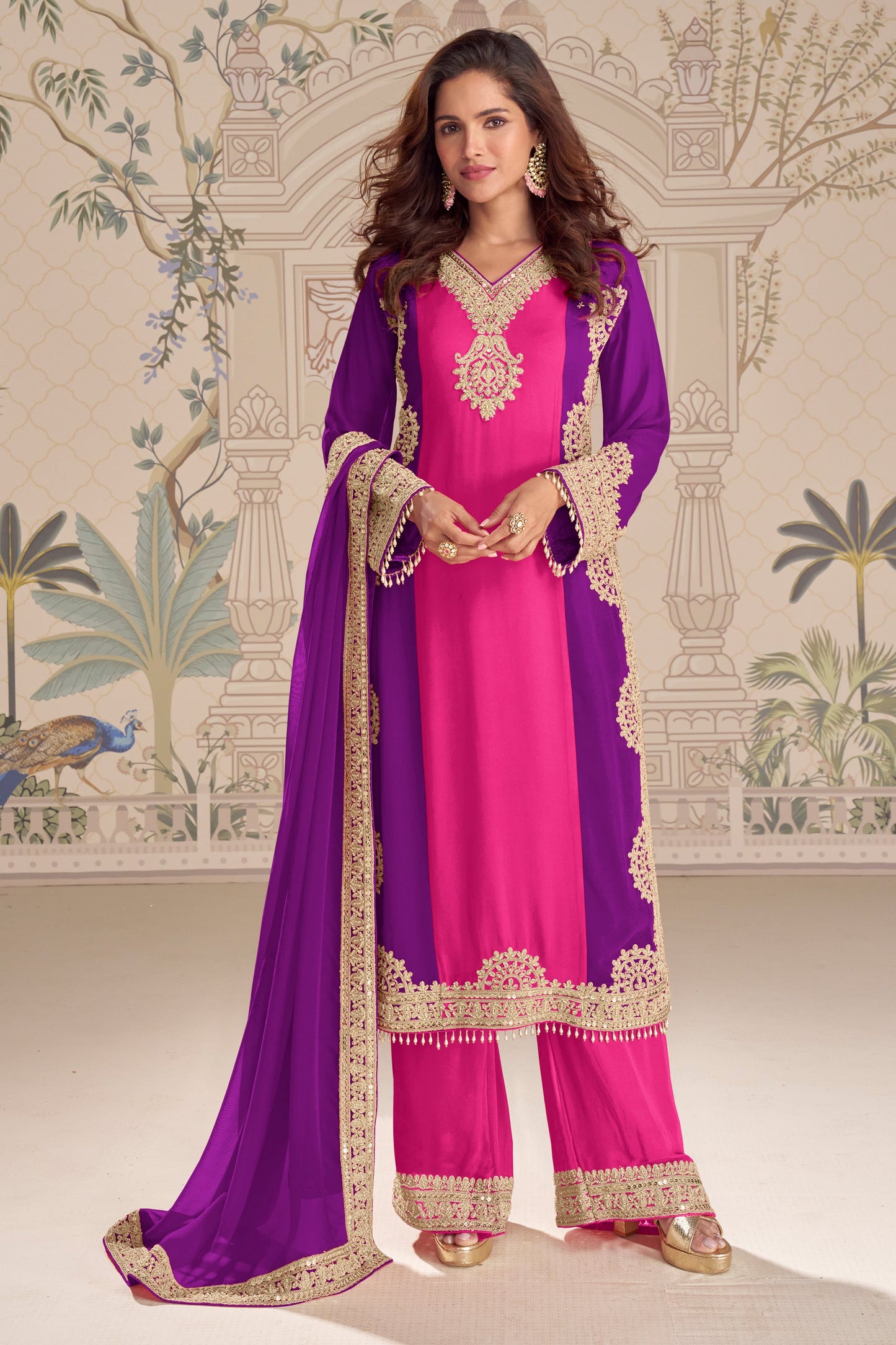 Pink & Purple Readymade Embroidered Georgette Suit-SAR11962_1_SareeButa.com