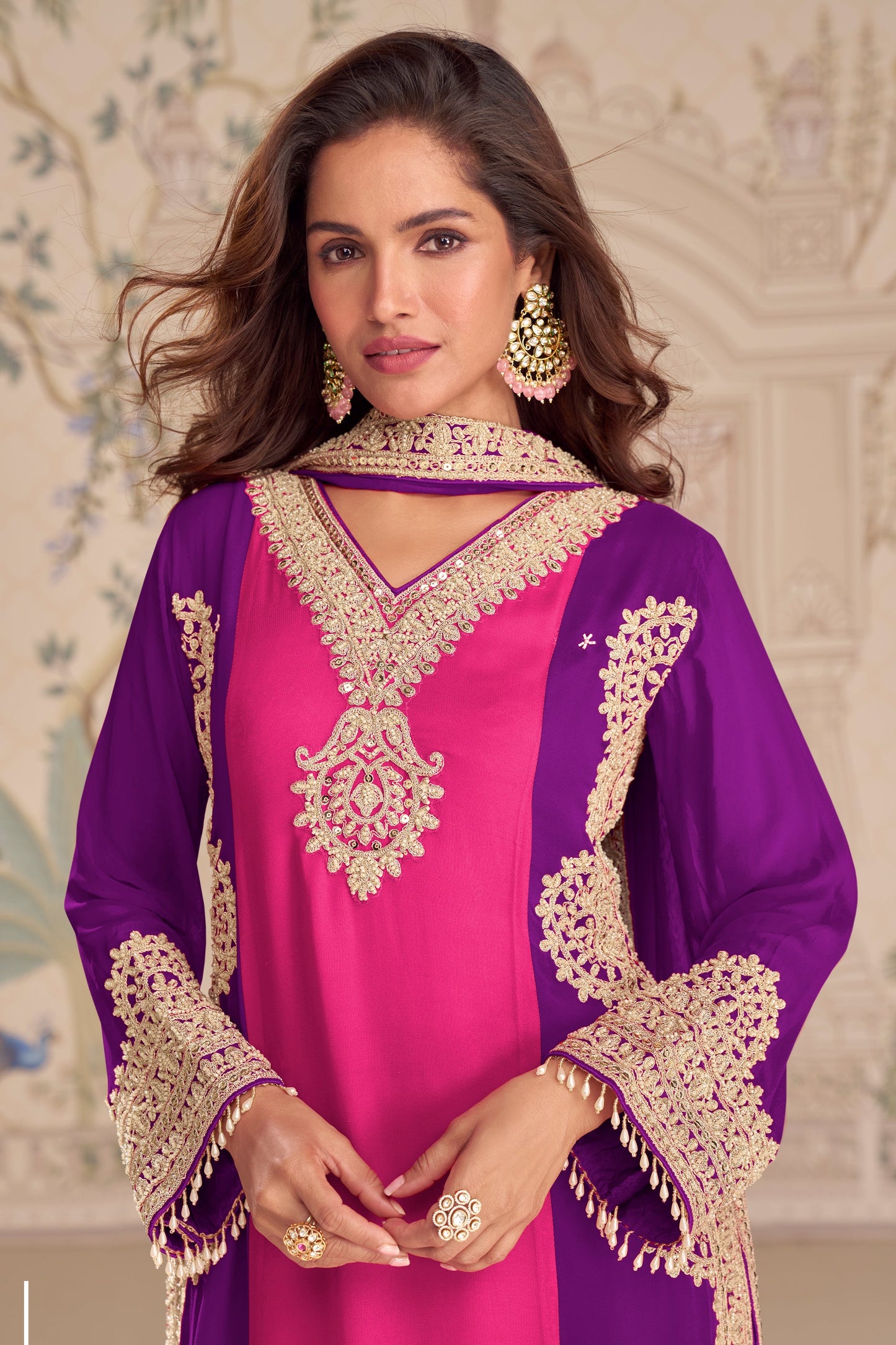 Pink & Purple Readymade Embroidered Georgette Suit-SAR11962_2_SareeButa.com