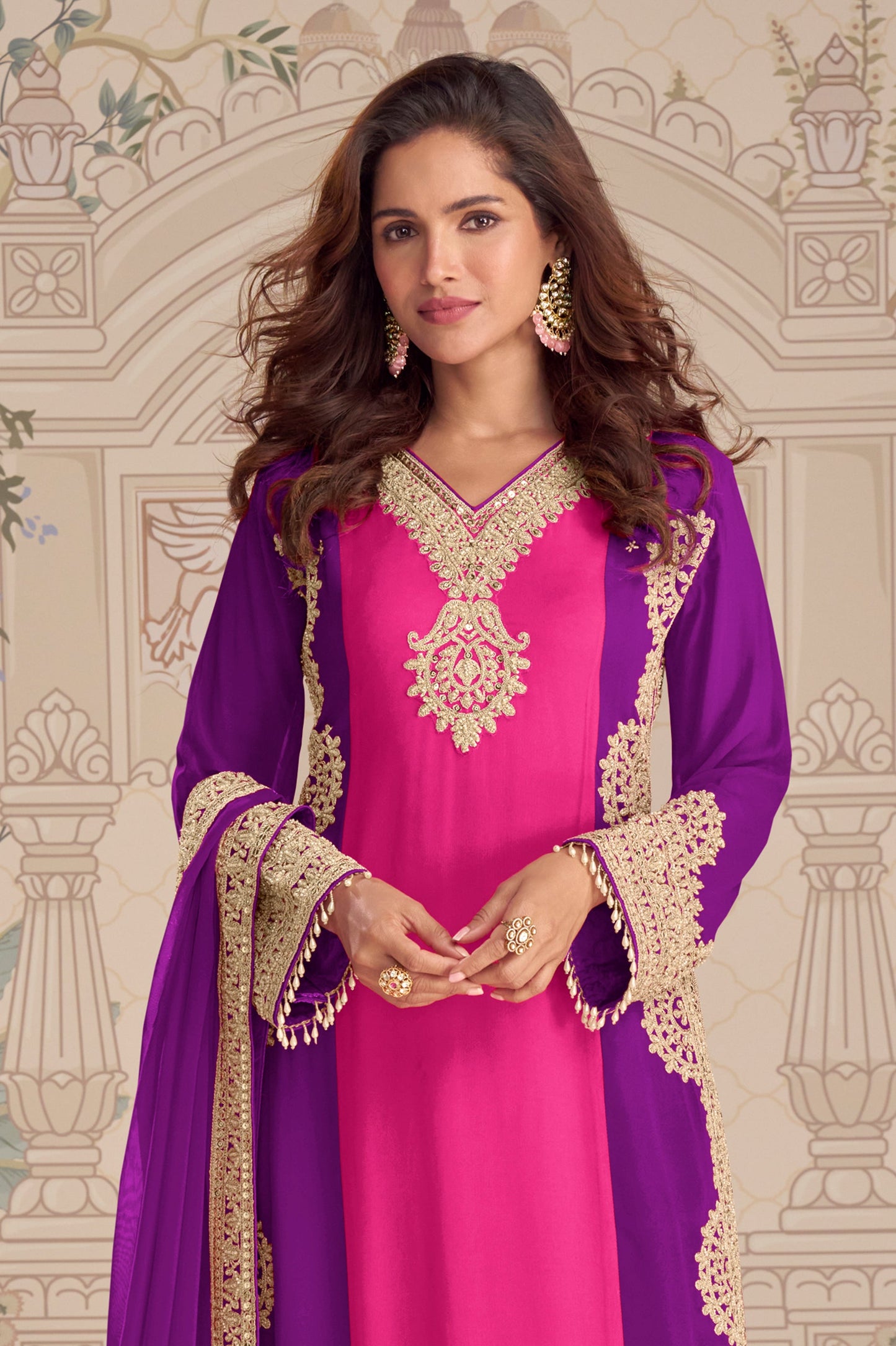Pink & Purple Readymade Embroidered Georgette Suit-SAR11962_3_SareeButa.com