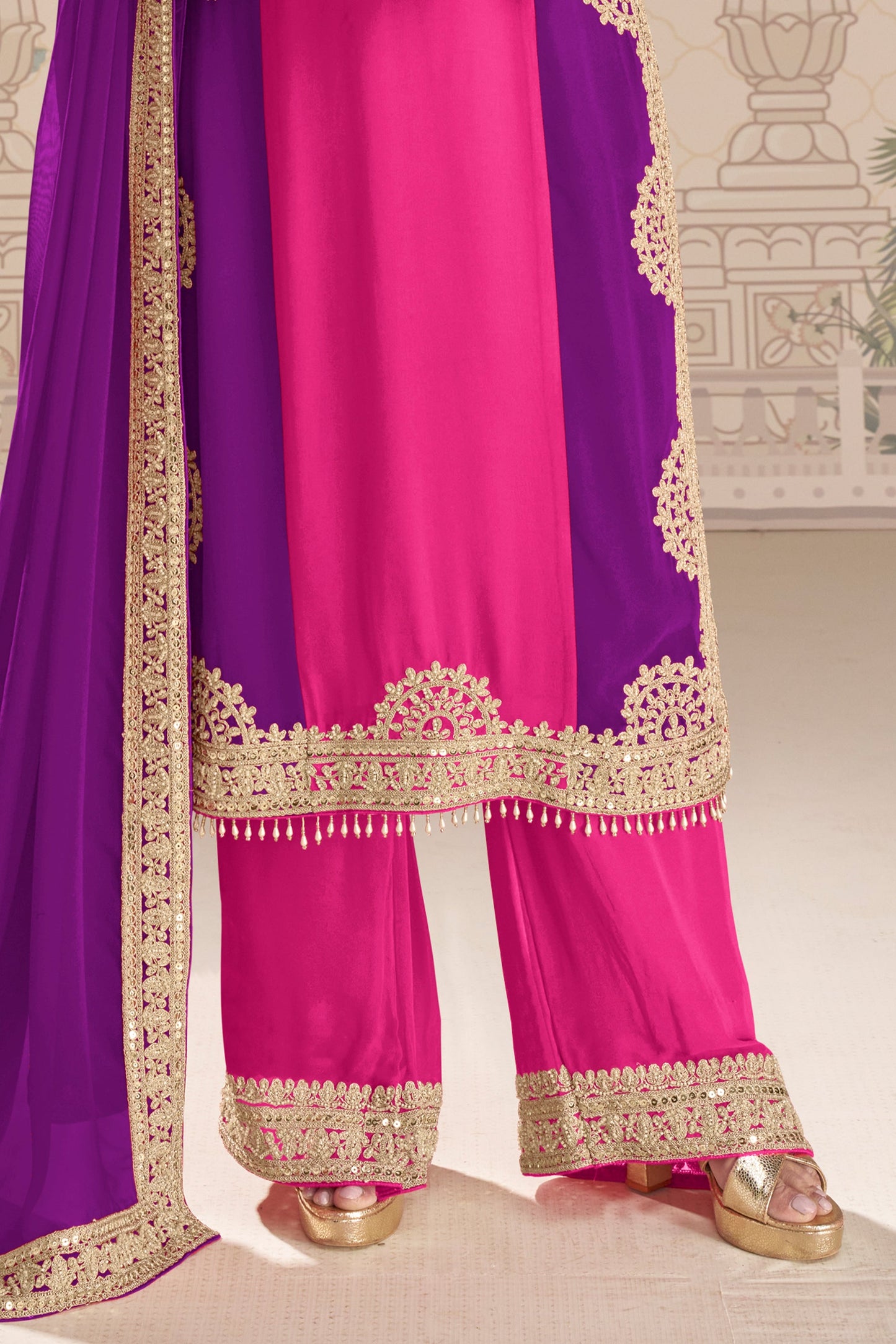 Pink & Purple Readymade Embroidered Georgette Suit-SAR11962_4_SareeButa.com