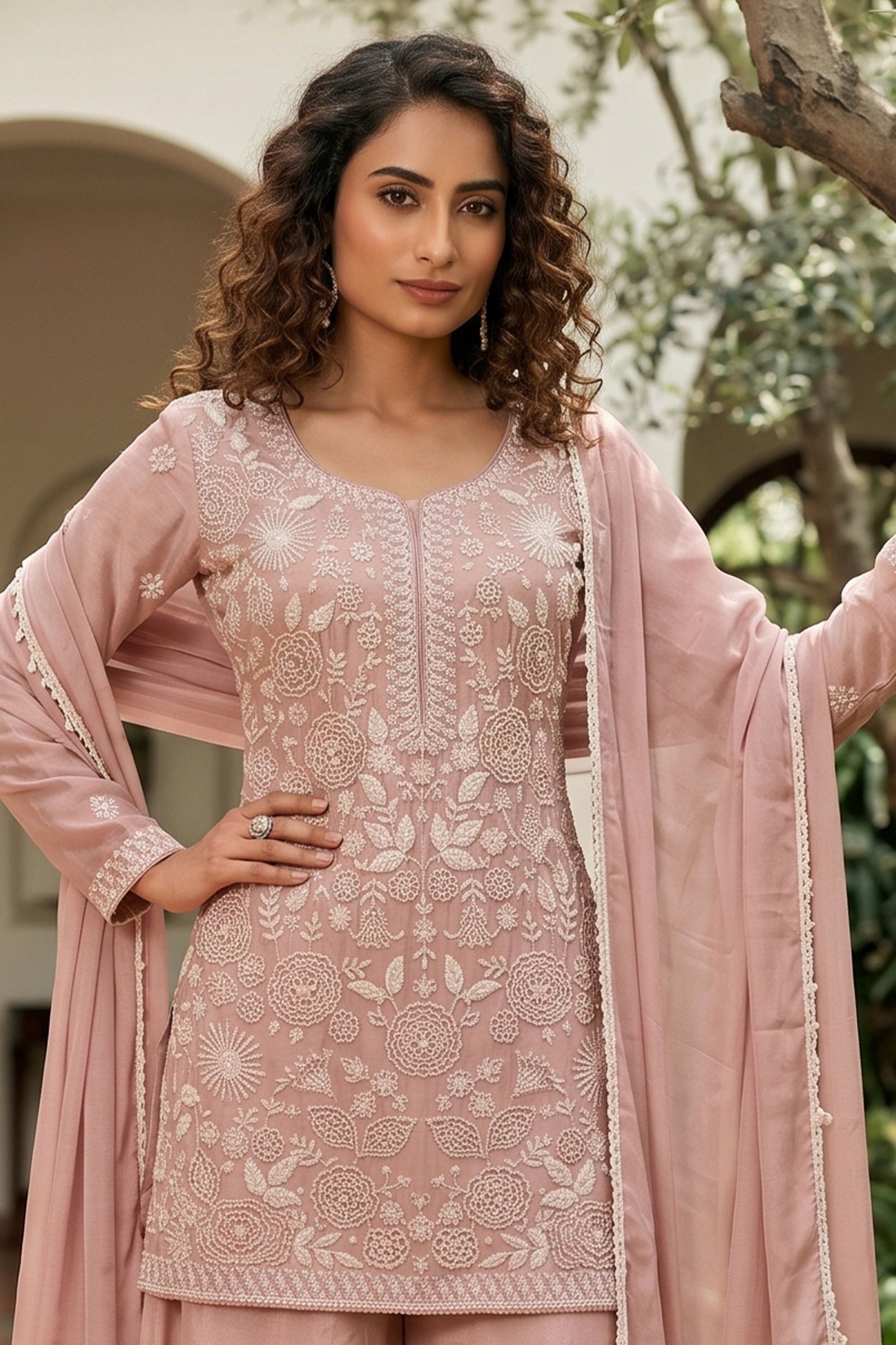 Pink Readymade Bead Work Chinon Palazzo Suit-SAR12798_5_SareeButa.com