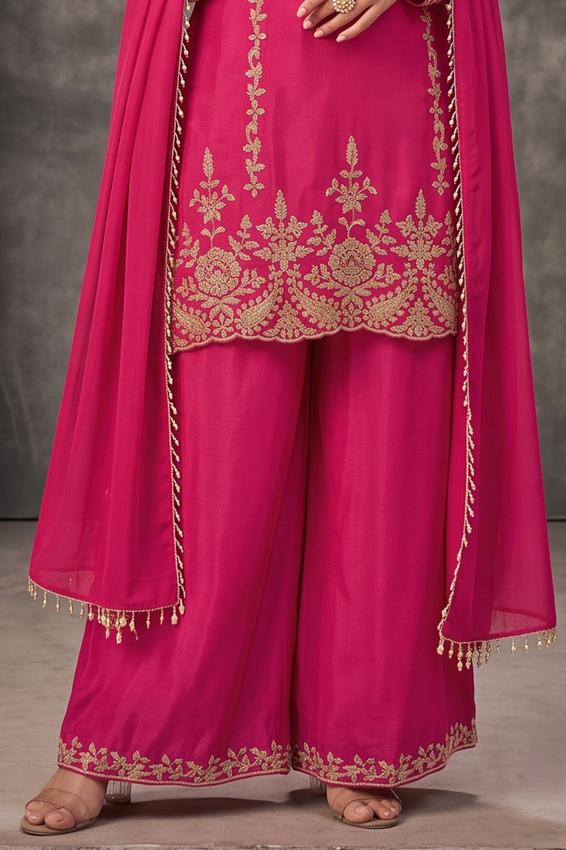Pink Readymade Bead Work Chinon Palazzo Suit-SAR13095_6_SareeButa.com