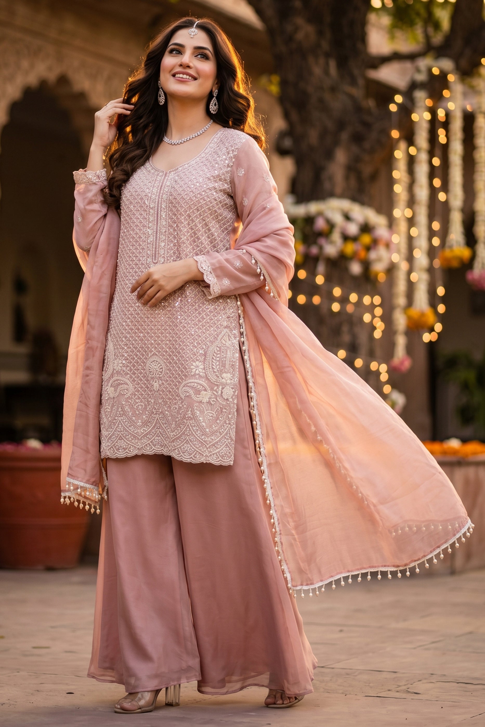 Pink Readymade Bead Work Chinon Suit-SAR12995_1_SareeButa.com