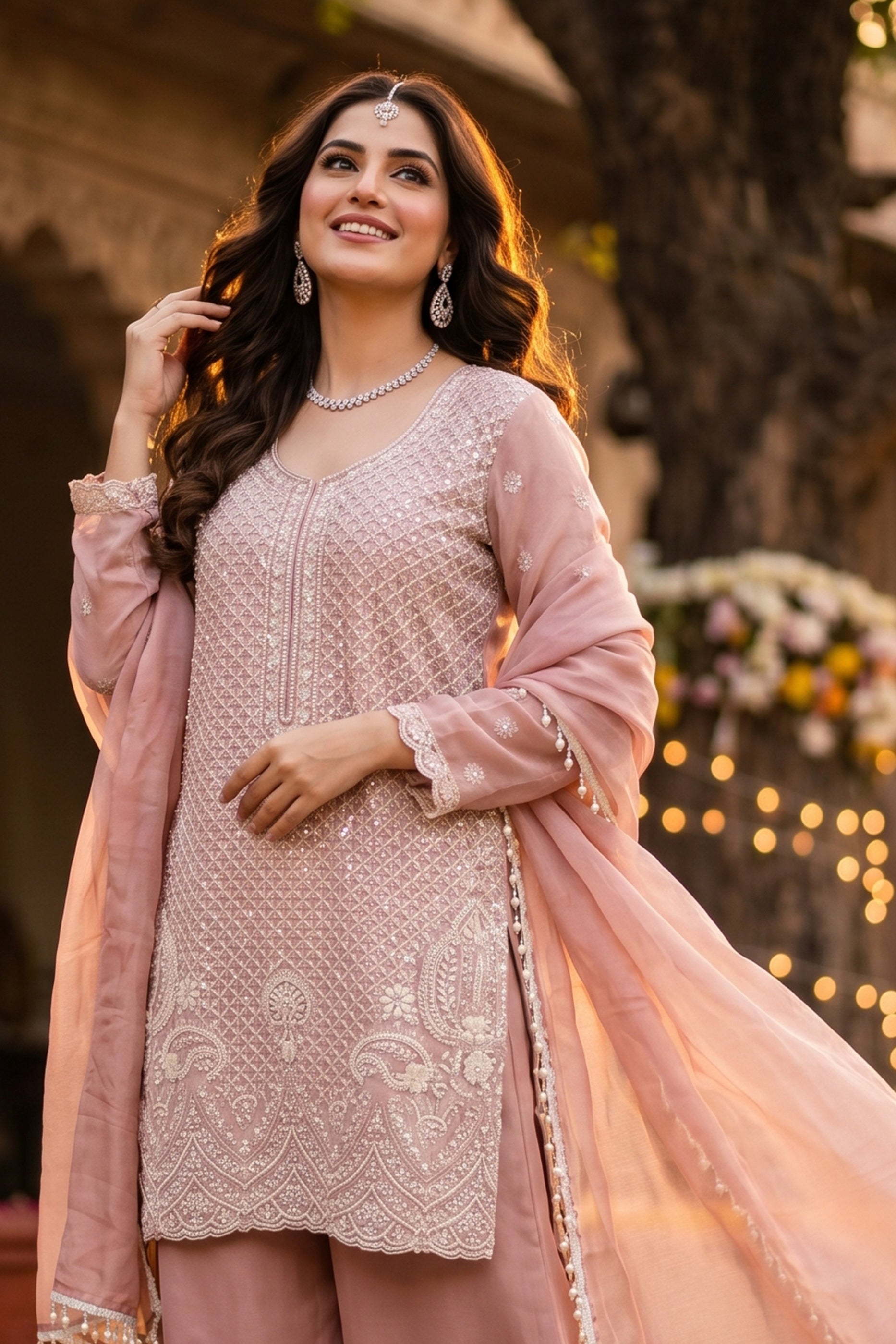 Pink Readymade Bead Work Chinon Suit-SAR12995_2_SareeButa.com