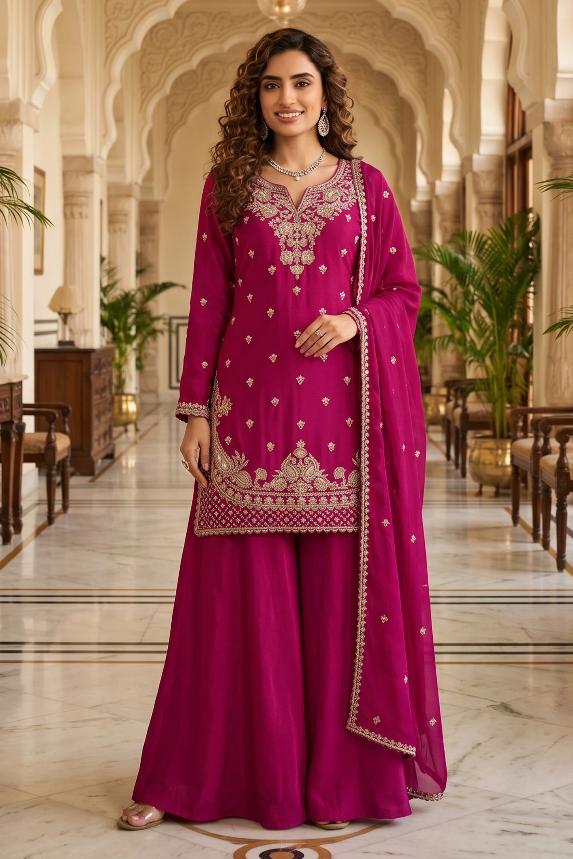 Pink Readymade Bead Work Chinon Suit-SAR13011_1_SareeButa.com