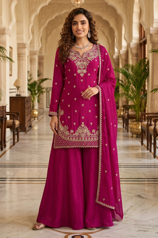 Pink Readymade Bead Work Chinon Suit-SAR13011_1_SareeButa.com