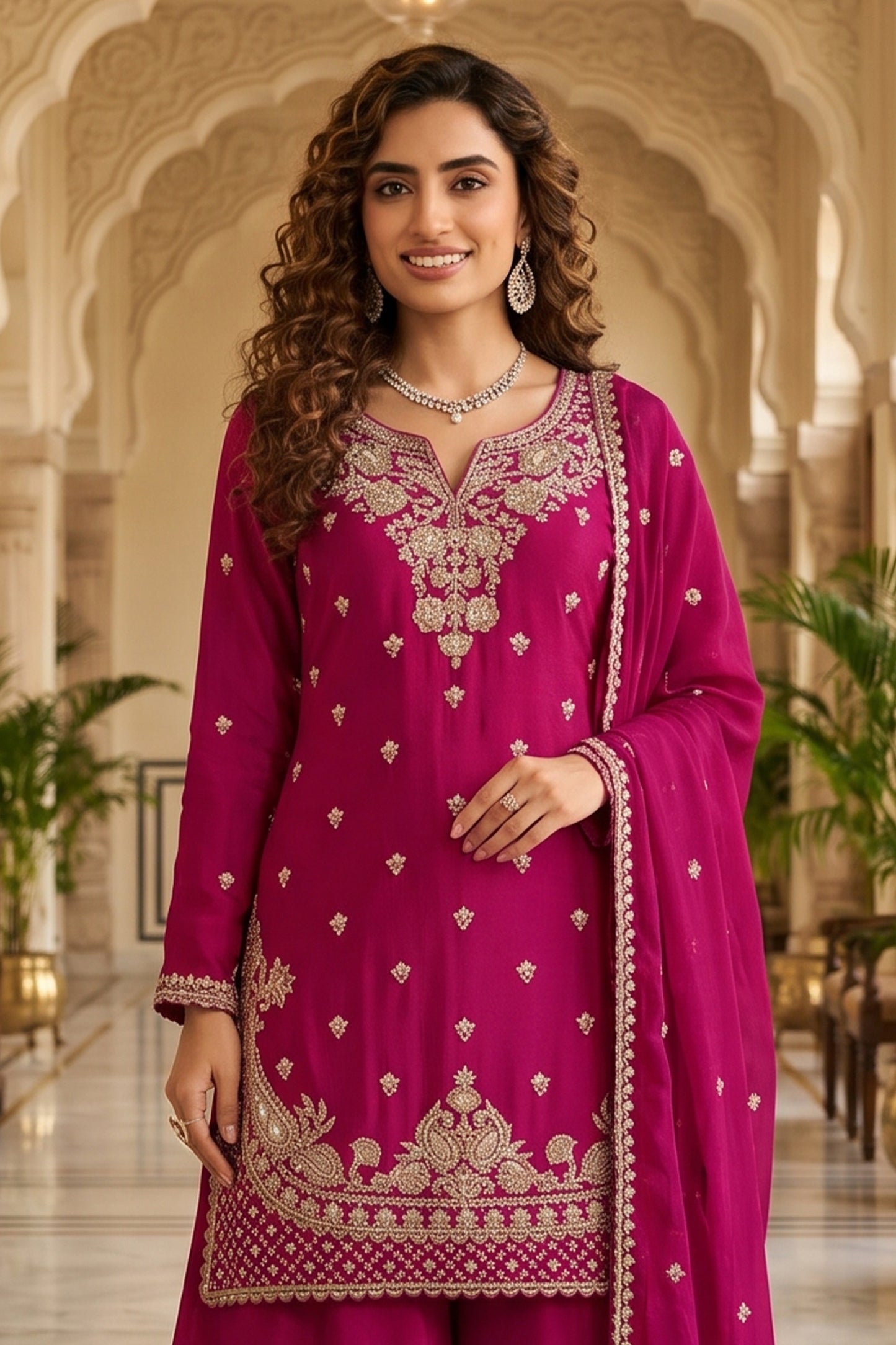 Pink Readymade Bead Work Chinon Suit-SAR13011_2_SareeButa.com