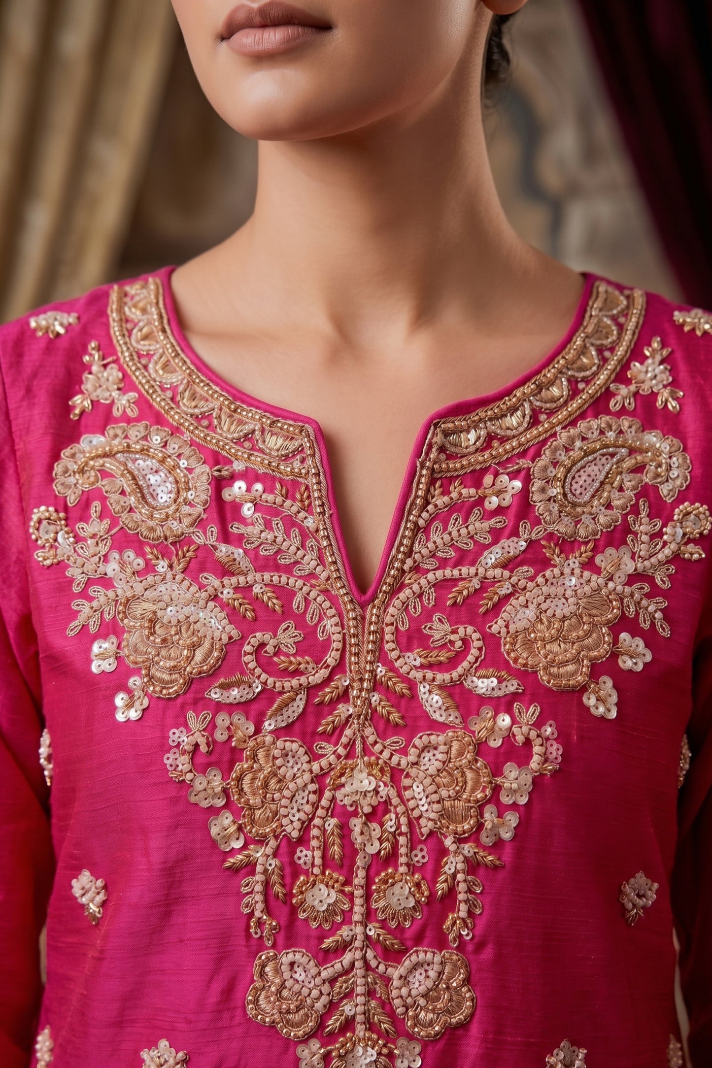 Pink Readymade Bead Work Chinon Suit-SAR13011_3_SareeButa.com