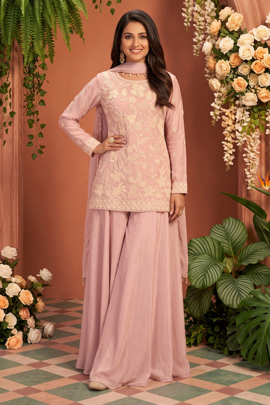 Pink Readymade Bead Work Chinon Suit-SAR13042_1_SareeButa.com