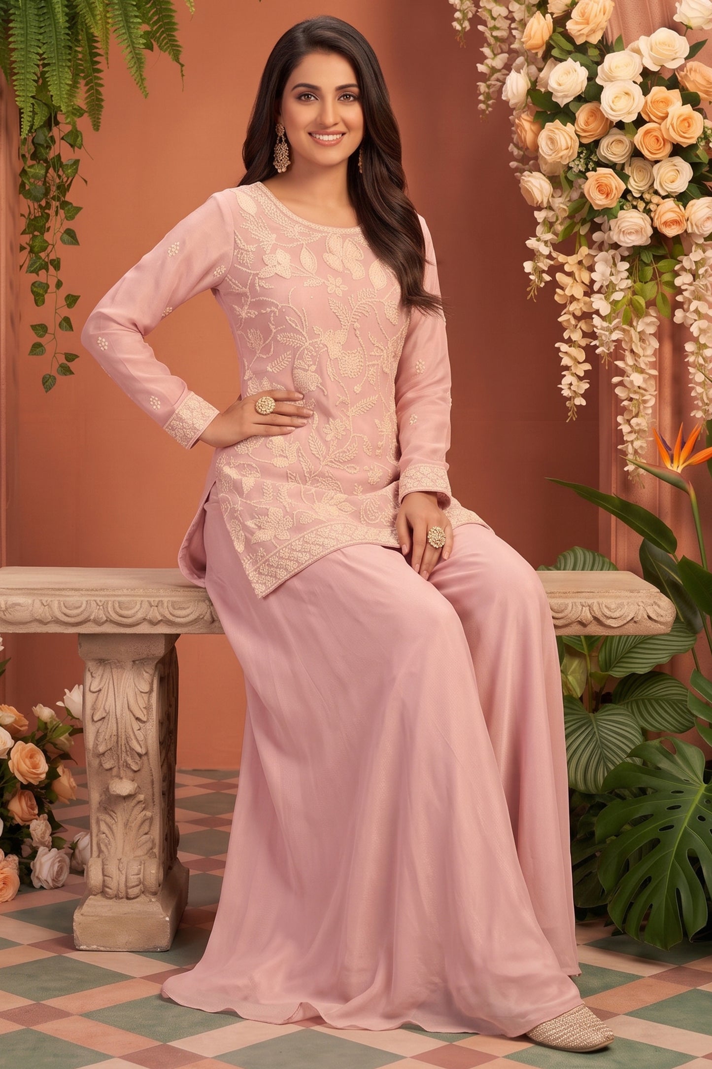 Pink Readymade Bead Work Chinon Suit-SAR13042_2_SareeButa.com
