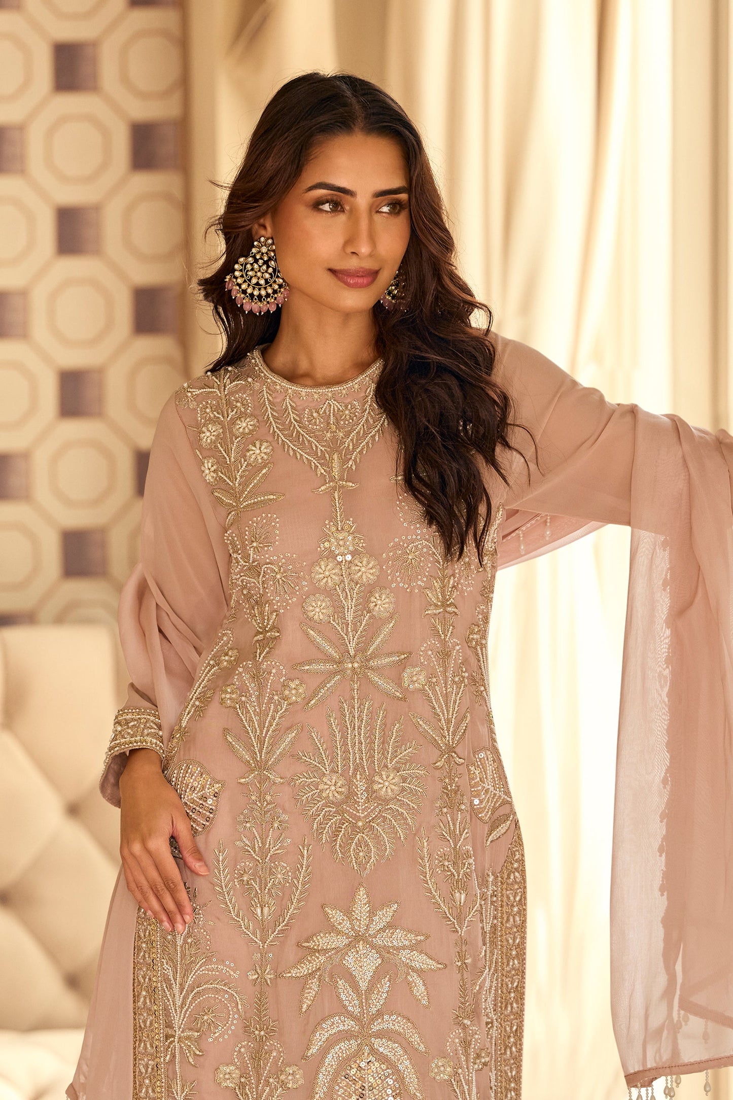 Pink Readymade Bead Work Georgette Suit-SAR11062_4_SareeButa.com