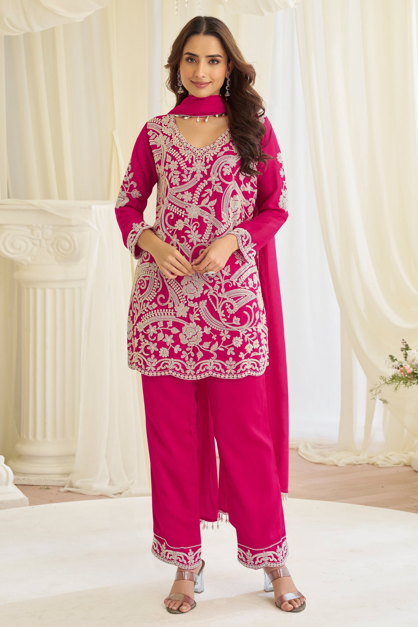 Pink Readymade Bead Work Georgette Suit-SAR11524_1_SareeButa.com