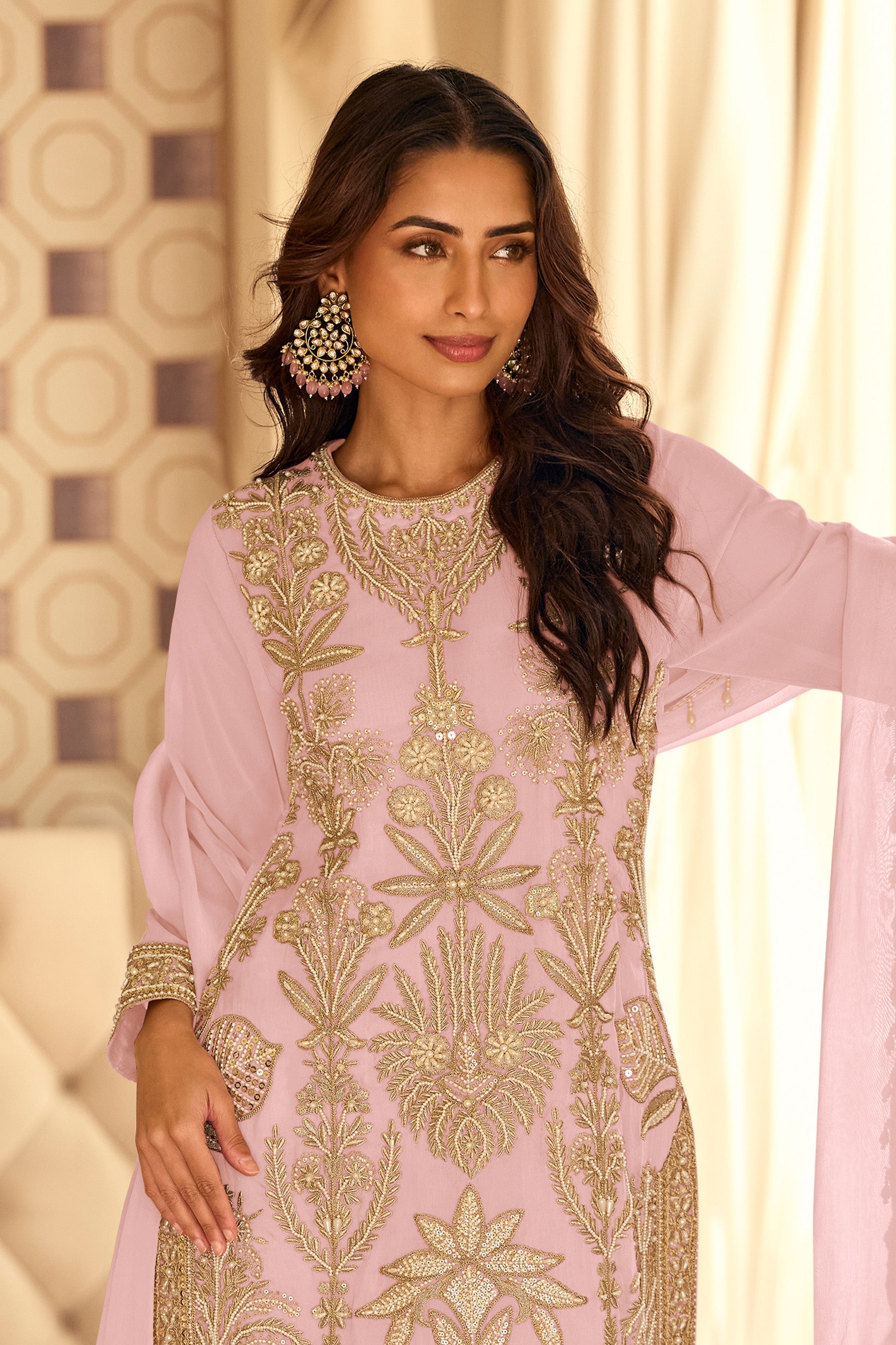 Pink Readymade Bead Work Georgette Suit-SAR11571_3_SareeButa.com