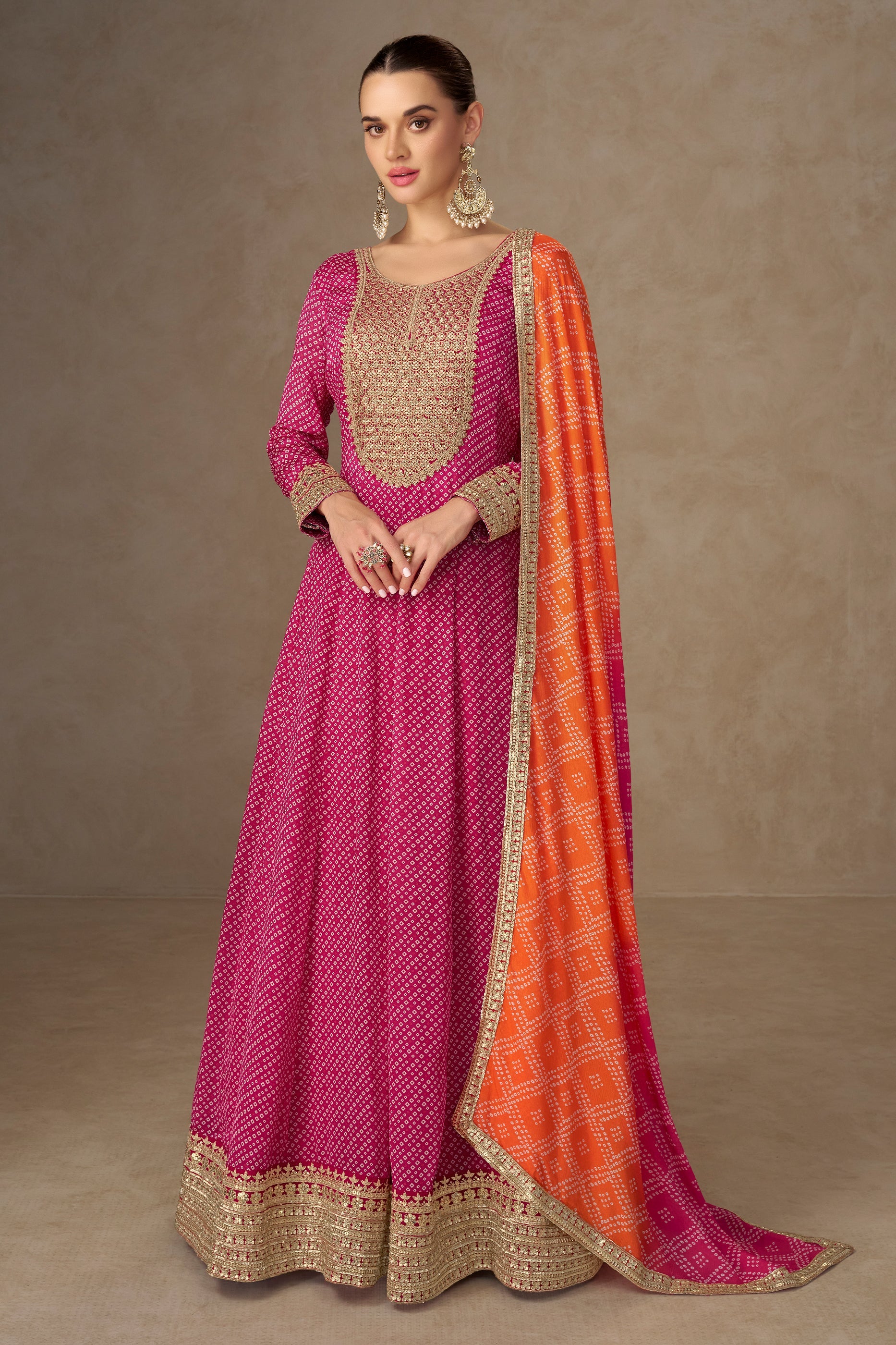 Pink Readymade Chinon Gown With Dupatta-SAR10660_1_SareeButa.com