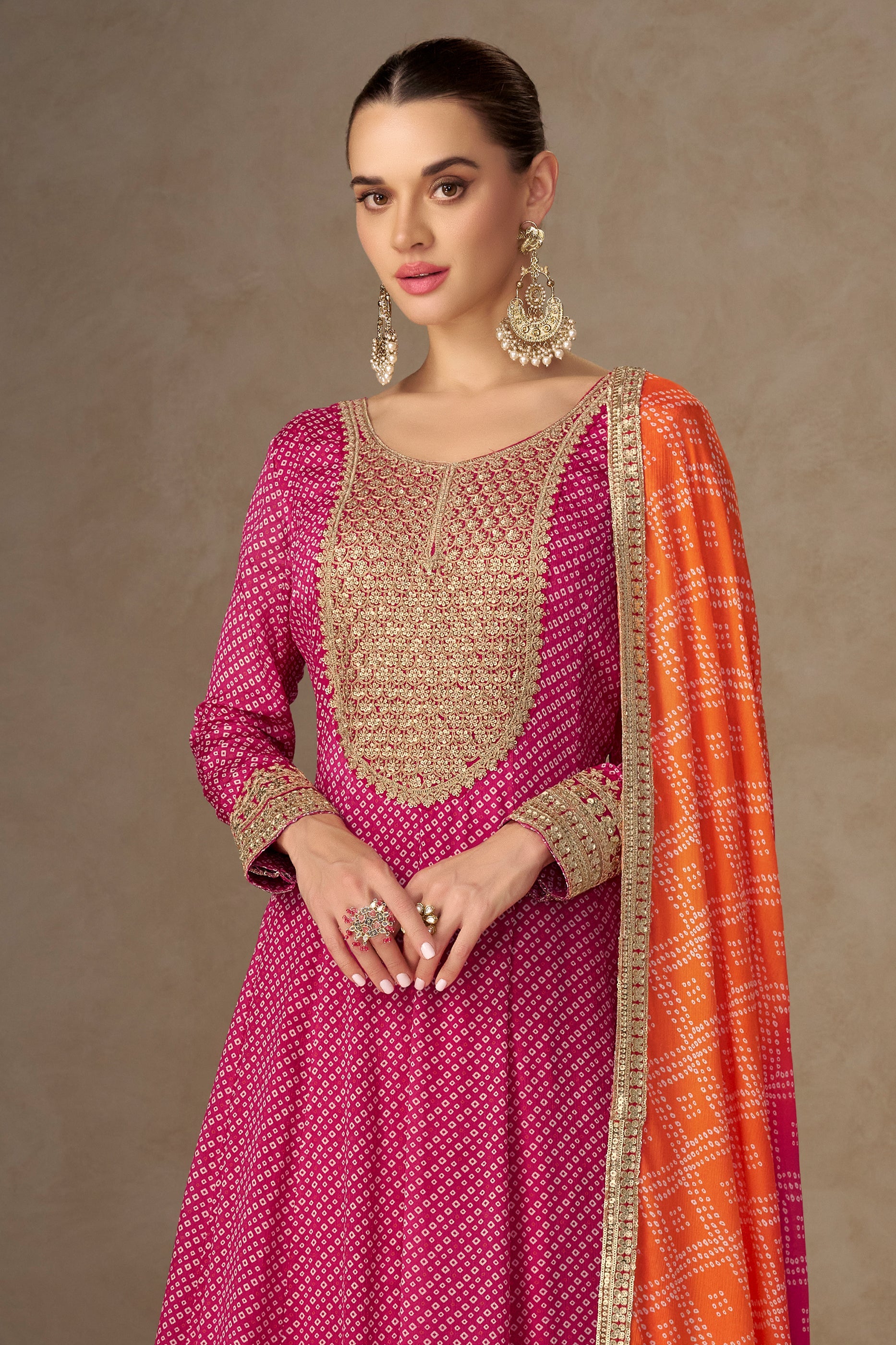 Pink Readymade Chinon Gown With Dupatta-SAR10660_3_SareeButa.com